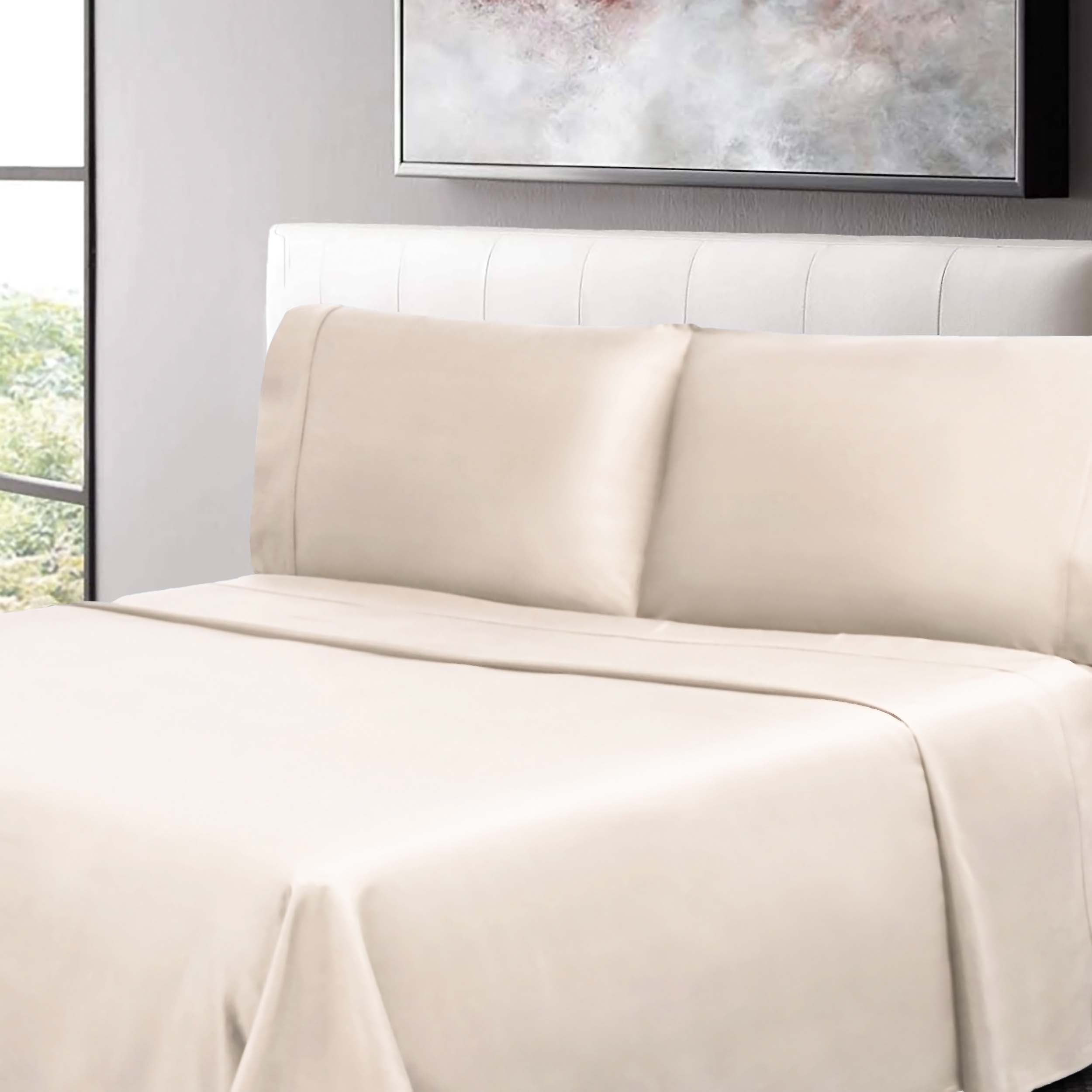 300 Thread Count Cotton Percale Solid Deep Pocket Bed Sheet Set - Queen Size, Soft & Breathable Luxury Sheets for Comfortable Sleep - Perfect for Master Bedroom, Guest Room or Vacation Home