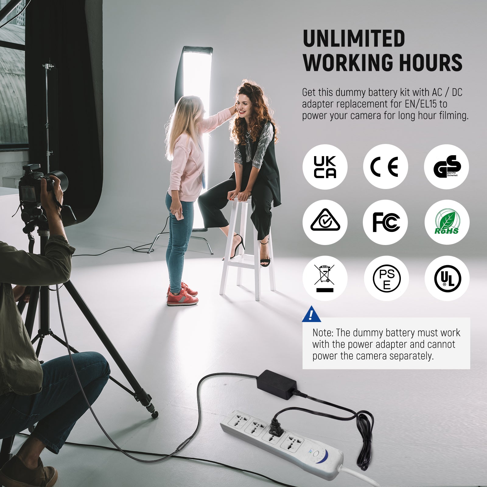 NEEWER EP 5B/EN EL15 Replacement Dummy Battery Charger Kit for Nikon DSLR Cameras - Perfect for Continuous Power Supply in Studio Photography & Video Recording