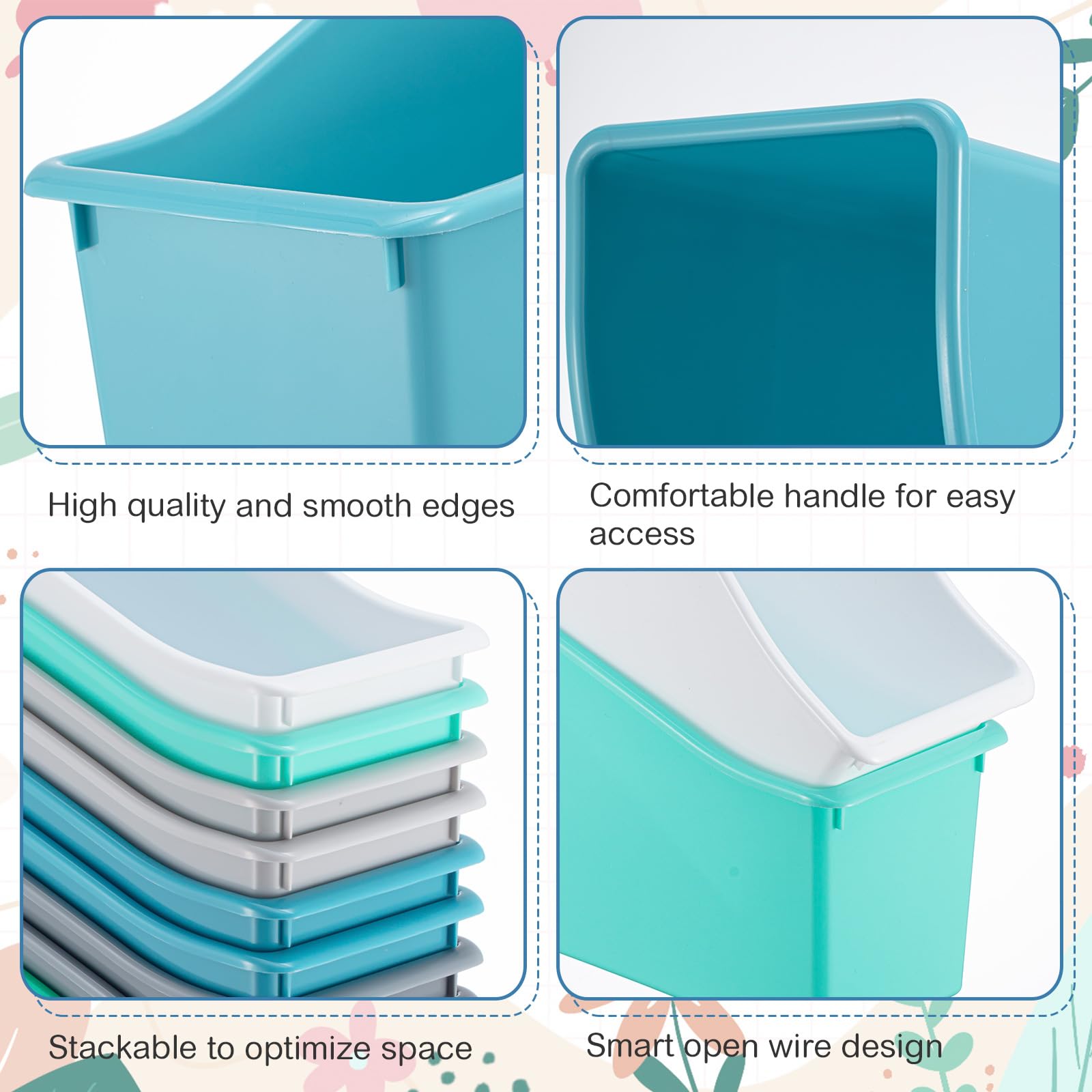Geetery 24 Pcs Stackable Plastic Book Bins with 48 Labels - 11.5