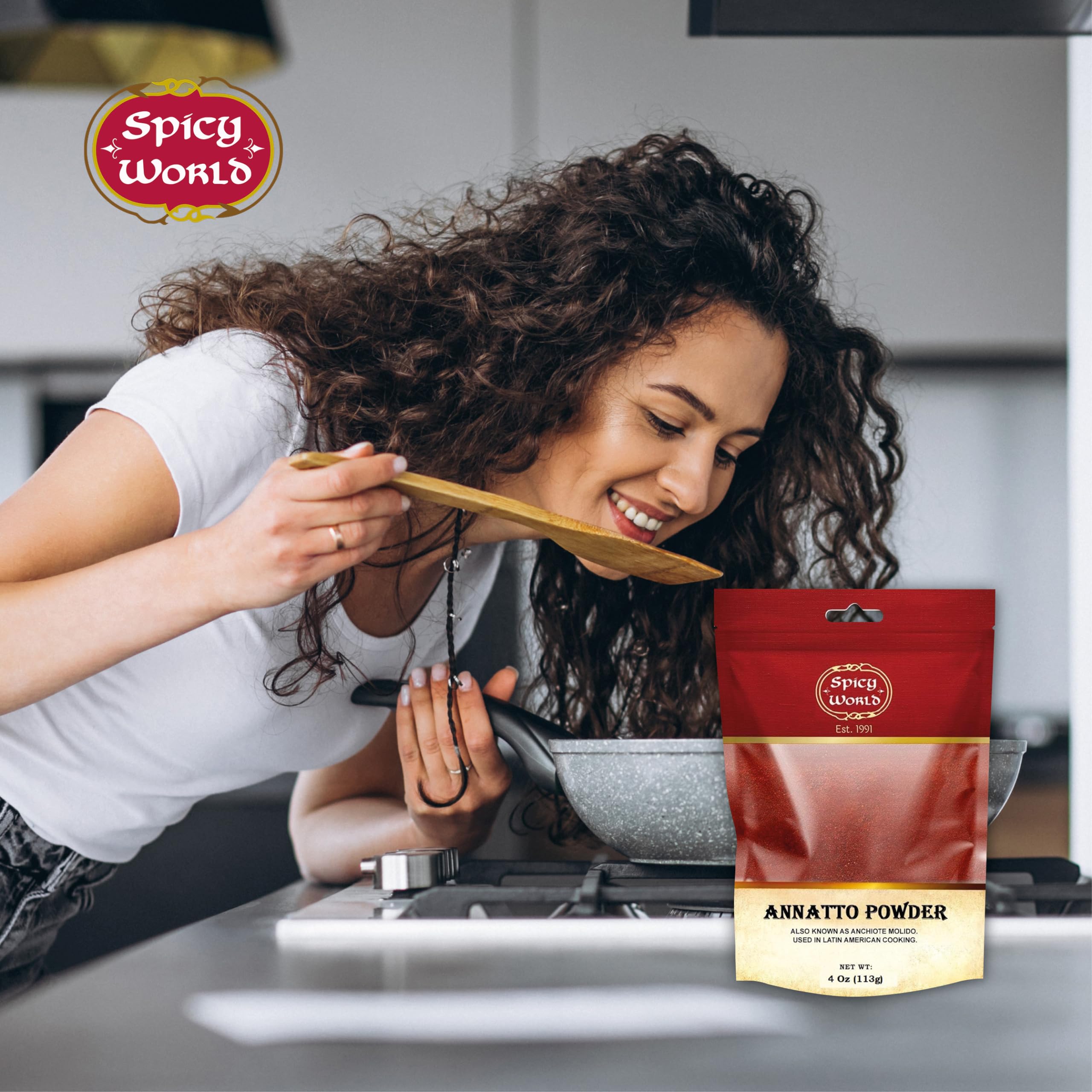 Premium Annatto Powder 4oz (113g) - Natural Achiote Seed Spice for Latin American Cooking - Perfect for Rice, Stews & Marinades - Vibrant Color & Flavor Enhancer