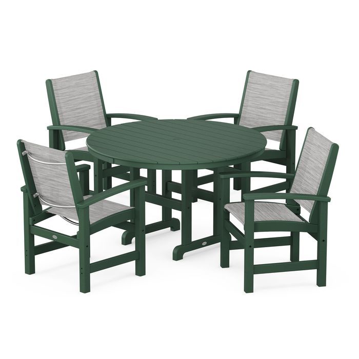 POLYWOOD Coastal 5-Piece Round Farmhouse Dining Set - Outdoor Patio Furniture for Backyard, Poolside & Beach House Dining