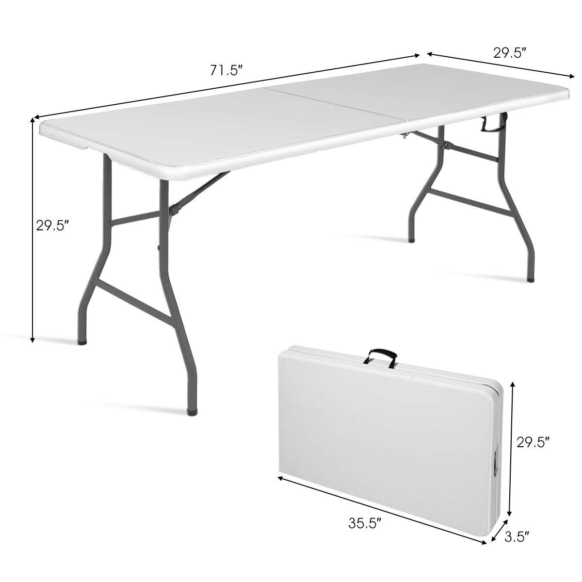 6' Folding Table with Handle | Portable Plastic Picnic Table with Rounded Corners | Indoor Outdoor Dining, Camping, Parties, BBQs | White