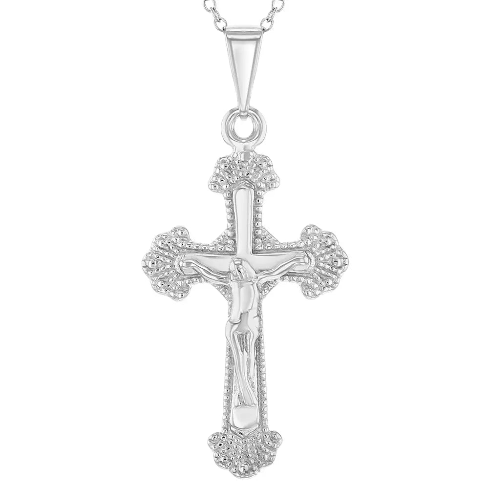 Kids' Sterling Silver Cross Crucifix Pendant Necklace - Religious Jewelry for Baptism, First Communion & Gifts