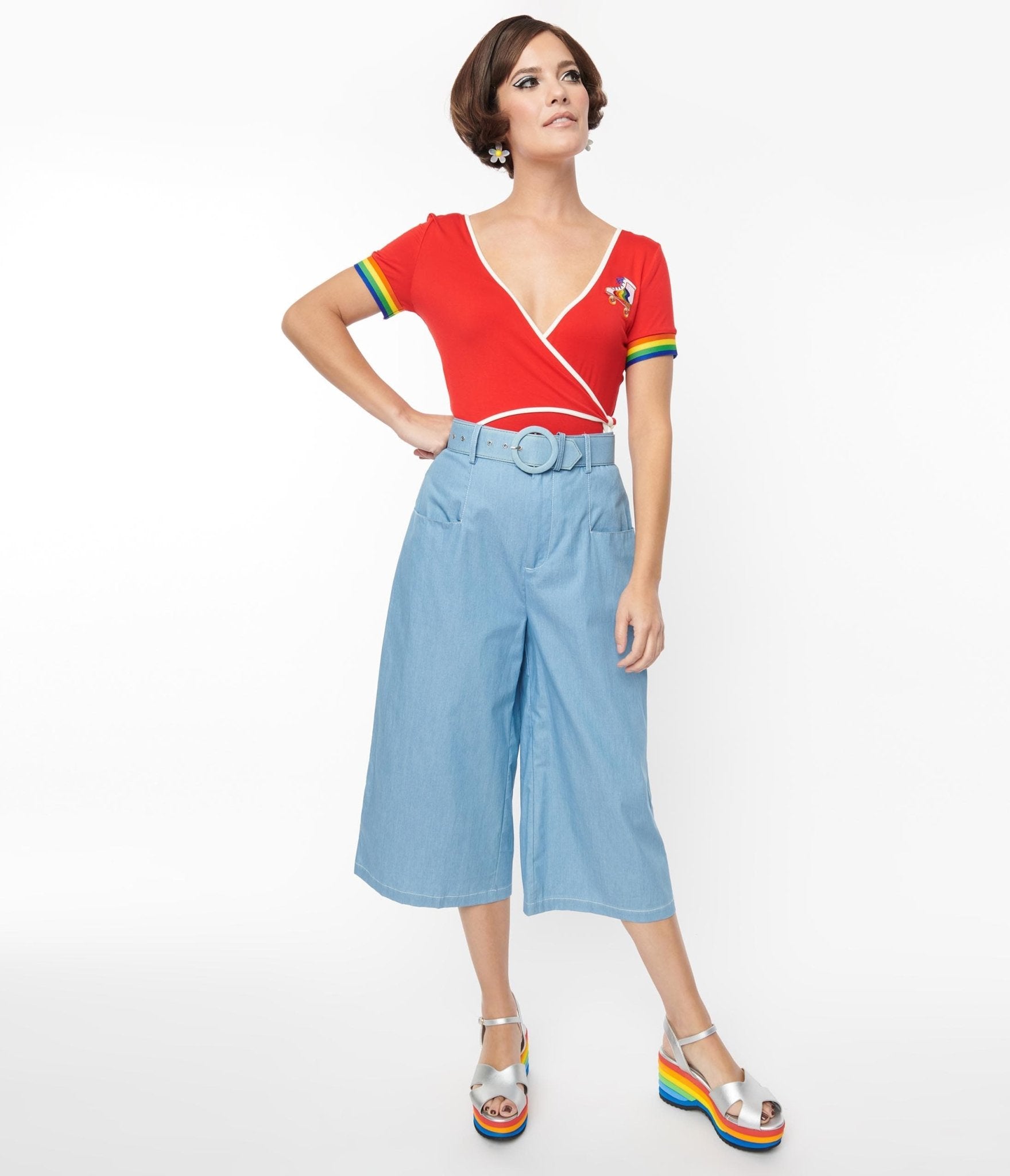 Vintage 1940s Light Blue Denim Ginger Capri Pants - Retro High Waisted Women's Jeans for Casual Wear & 50s Style Outfits