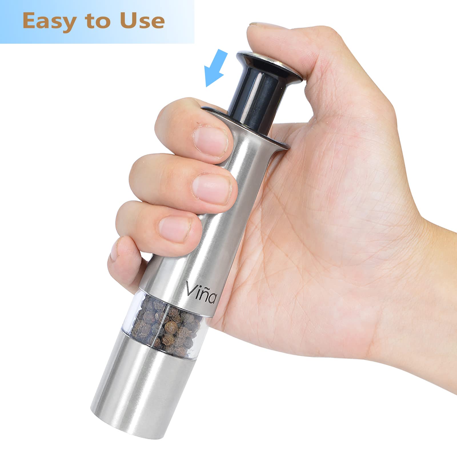 Premium Manual Salt and Pepper Grinder Set - Refillable Stainless Steel Mills with Bamboo Stand - Perfect for Kitchen, Dining Table & Spice Organization - Ideal Gift for Halloween Party, Housewarming & New Home