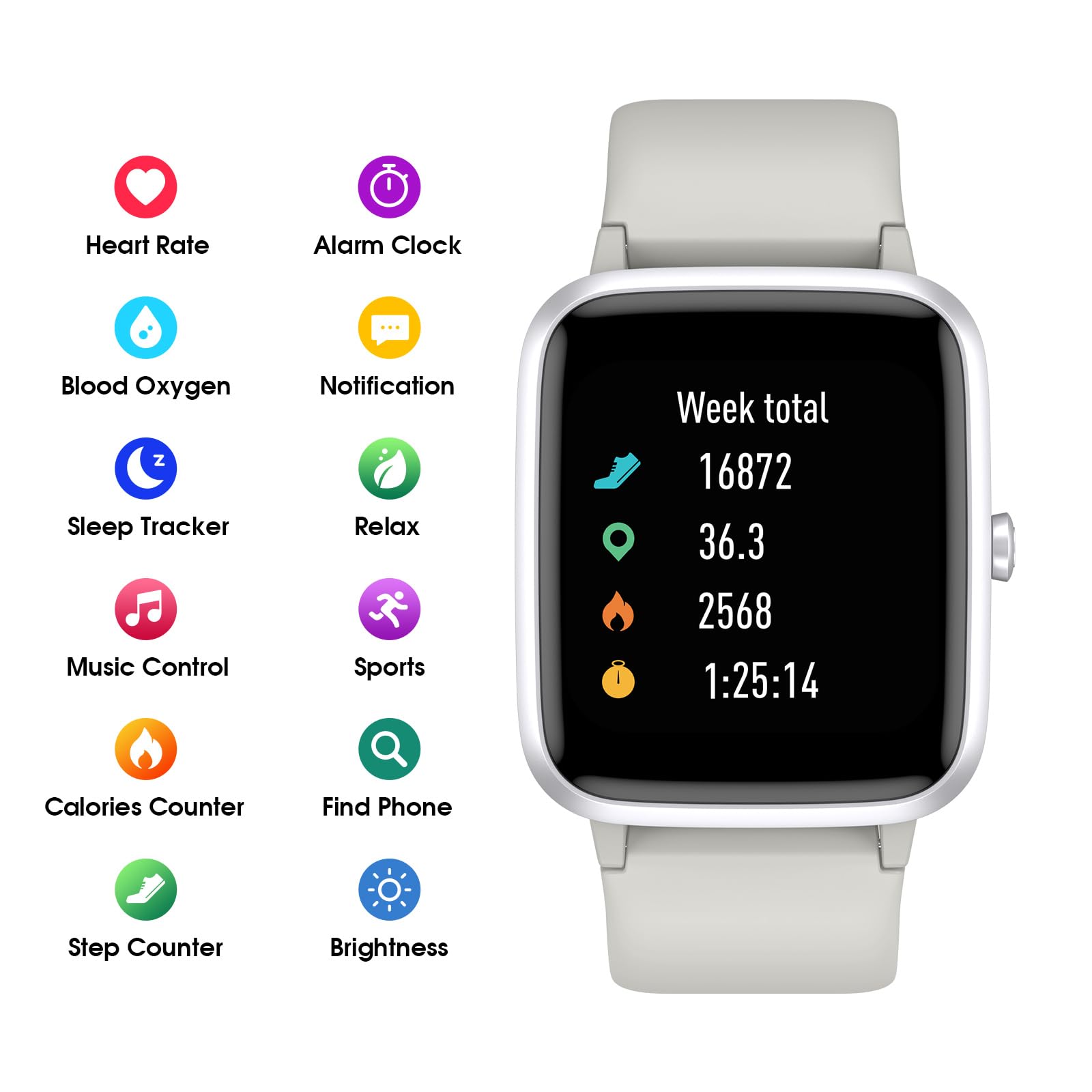 Smart Watch for Women & Men - 42mm Full Touchscreen Fitness Tracker with Heart Rate Monitor, Sleep Tracking, Step & Calorie Counter - IP68 Waterproof for Swimming & Daily Use - Perfect for Gym, Running & Outdoor Activities