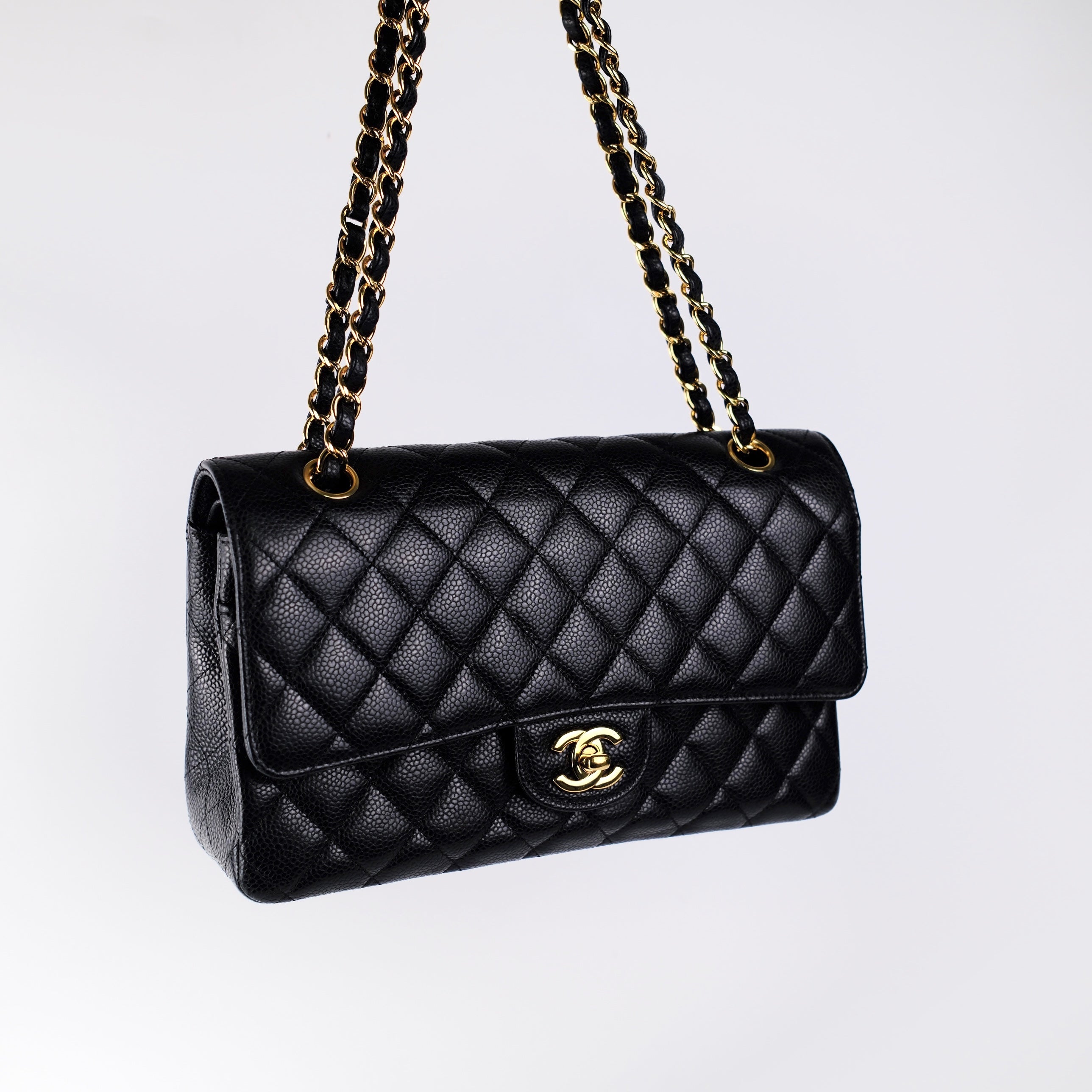 Authentic Chanel Medium M/L Black Caviar Classic Flap Bag 23 Series - Luxury Handbag for Women, Perfect for Parties, Work & Everyday Elegance