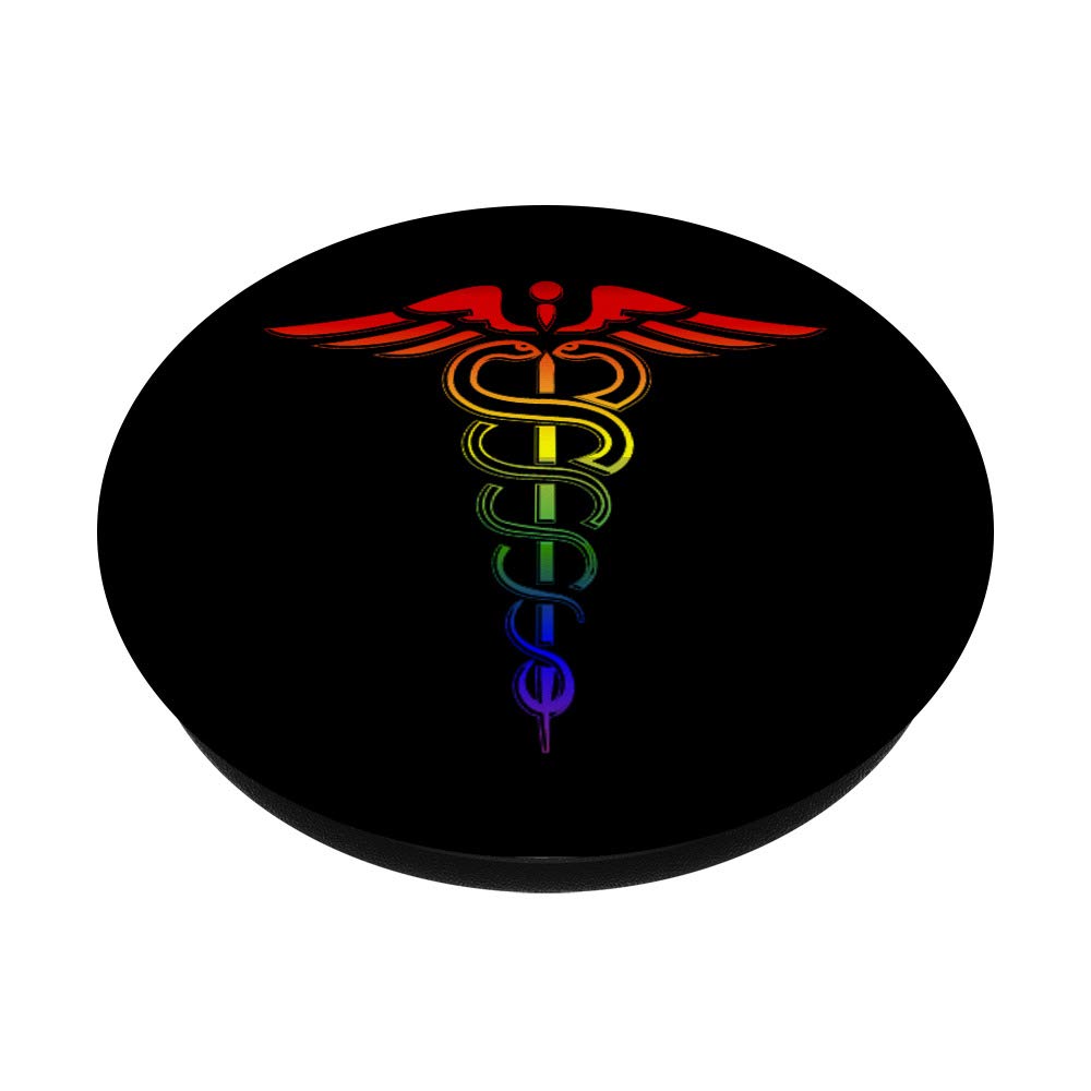 Rainbow Gay Pride Caduceus Medical Symbol PopGrip - Swappable Phone & Tablet Grip for LGBT Healthcare Workers | Perfect for Nurses, Doctors & Medical Students (LGBTQ+ Pride Accessory)