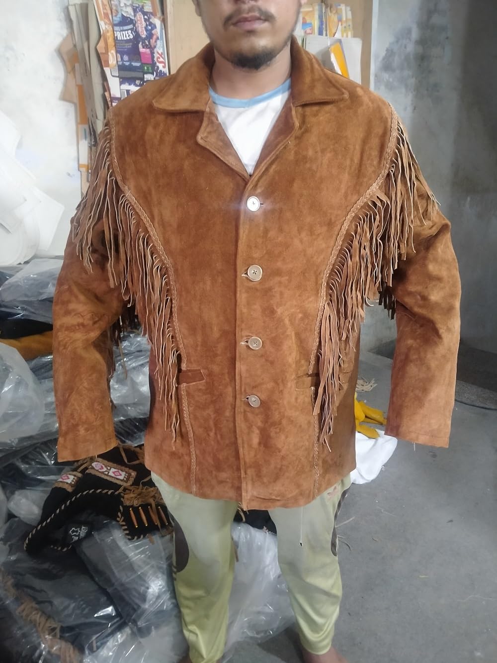 Authentic Native American Suede Leather Jacket with Fringe - Western Cowboy Style Jacket for Men & Women | Perfect for Rodeo, Halloween Costume & Western Fashion