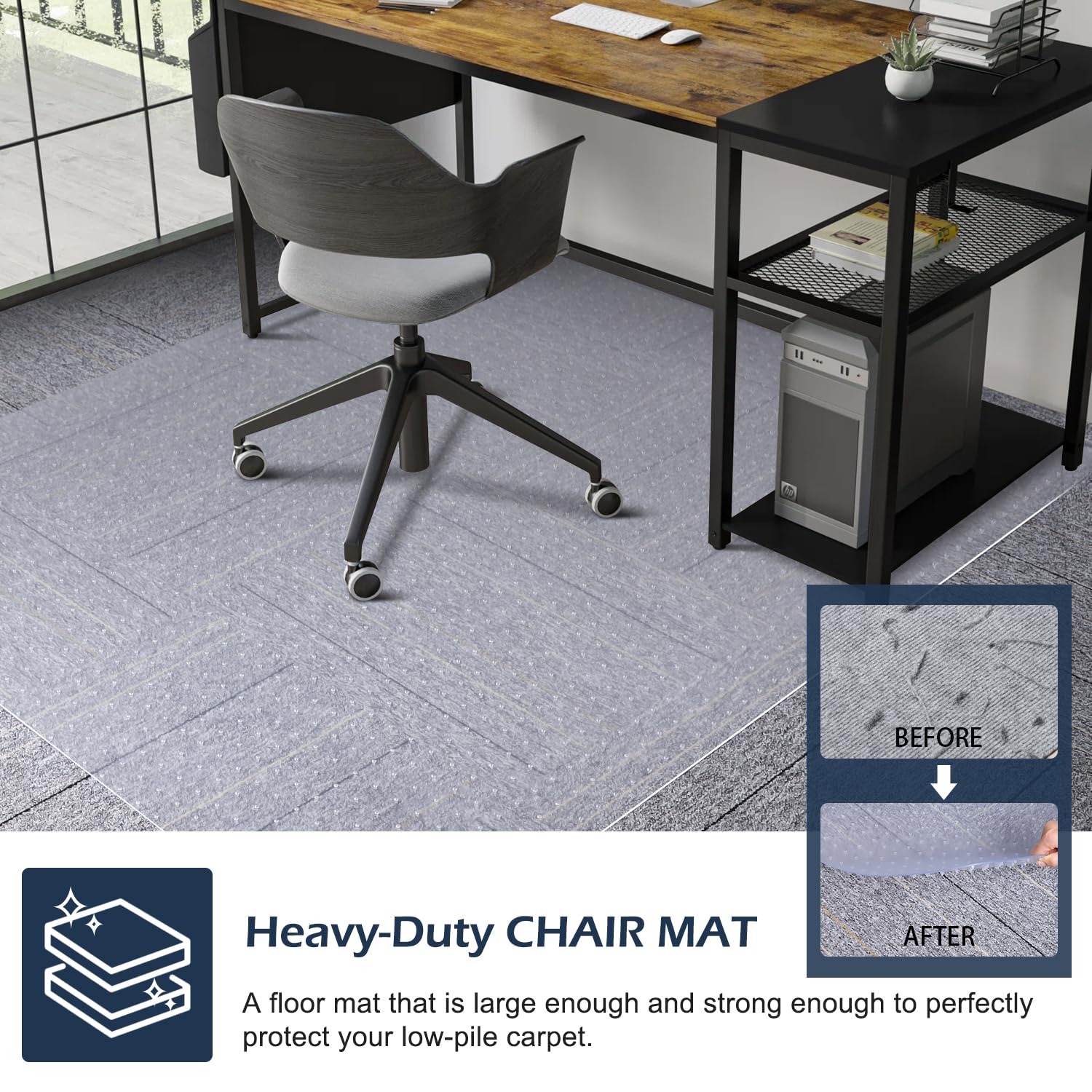 SALLOUS Clear Heavy Duty Vinyl Chair Mat for Carpet - 53
