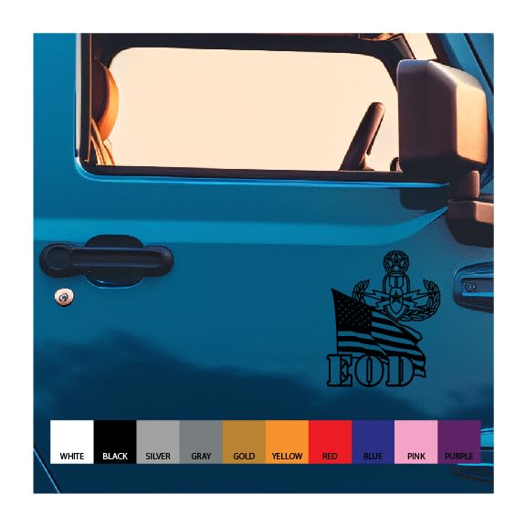 Master EOD Badge & American Flag Vinyl Decal - 12 Inch Black Military Sticker for Cars, Laptops & Windows - Patriotic US Army Navy Veteran Gift