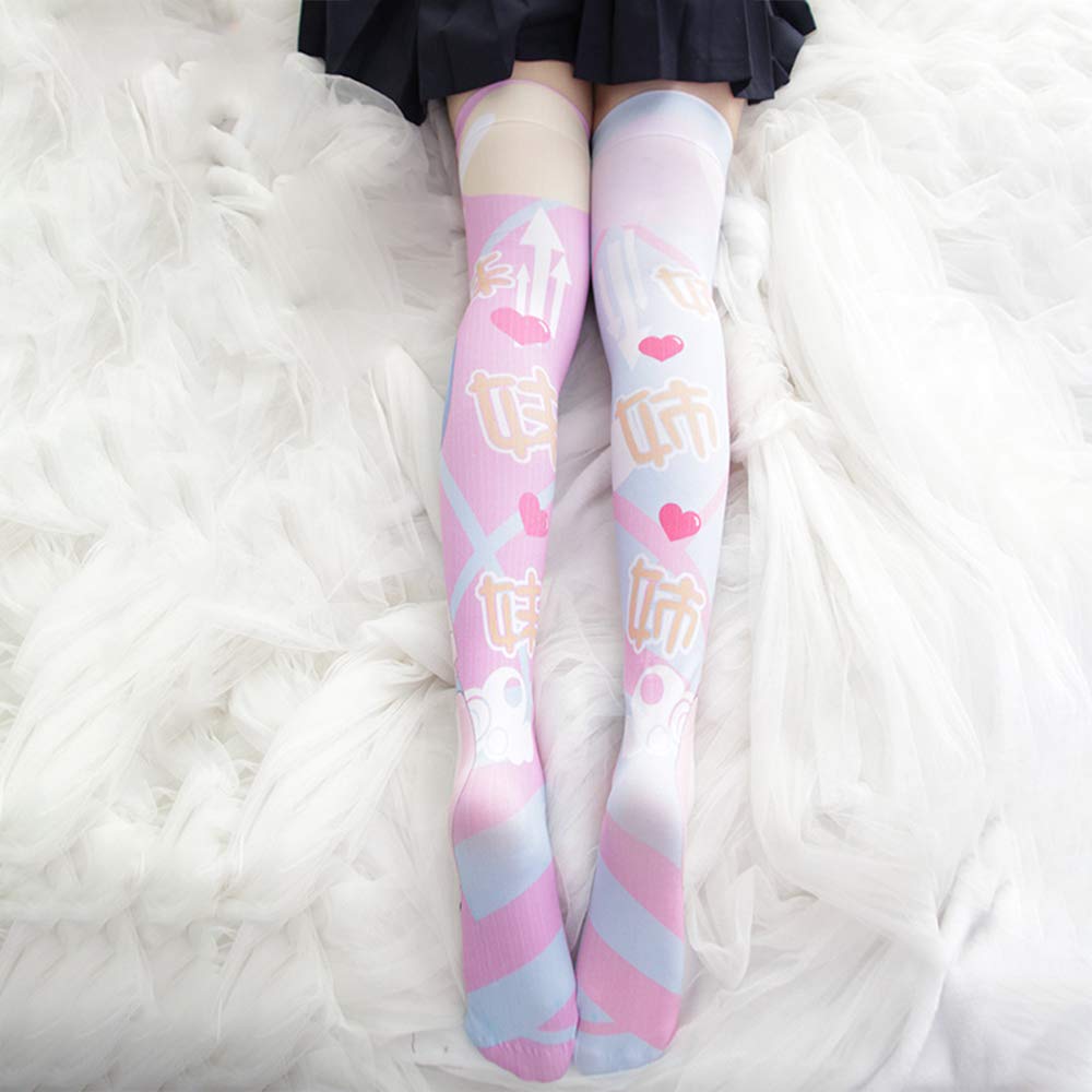 YOMORIO Anime Cosplay Stockings - Rem and Ram Cute Knee High Socks for Costume, Halloween, Conventions & Kawaii Fashion Outfits