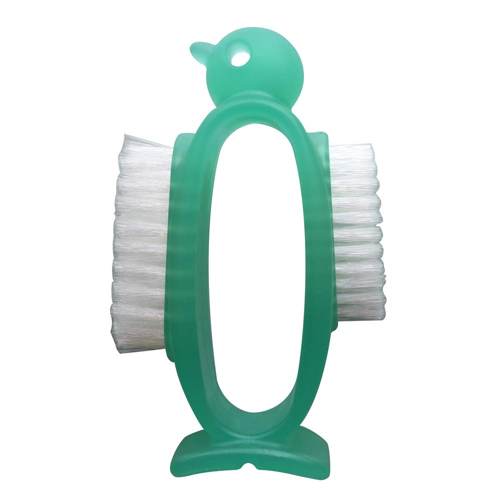 AZ950g Hand Wash Brush with Nail Care - Cute Penguin Green Design, Standing Clean Storage for Bathroom & Kitchen Sink Organization