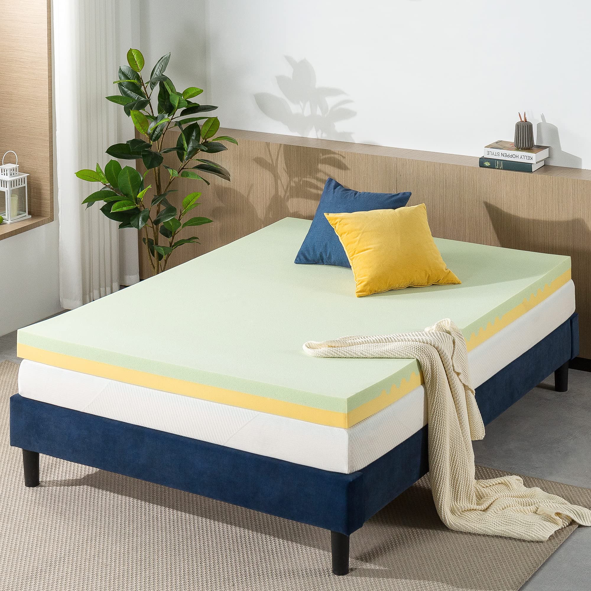 ZINUS 4 Inch Green Tea Memory Foam Mattress Topper - Twin Size, Pressure Relieving & Lumbar Support, CertiPUR-US Certified for Back Pain Relief | Perfect for Guest Beds, Dorm Rooms & Home Comfort Upgrade