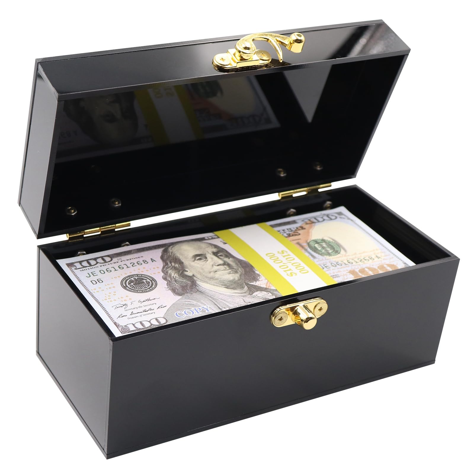 Lockable Acrylic Cash Box with 30 Currency Wrappers - Secure Money Storage Organizer for Bills & Coins - Black Cash Tray for Home, Office, or Retail Business Use