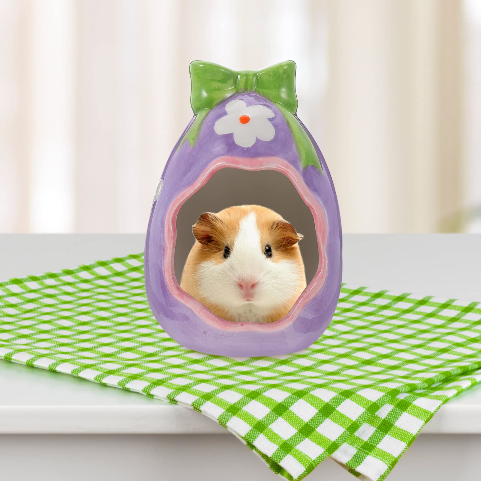POPETPOP Ceramic Hamster Cooling House - Small Animal Hideout for Hamsters, Guinea Pigs & Rats - Breathable Summer Nest with Natural Cooling - Perfect for Cage Decor & Small Pet Habitat Accessories (Ideal for Hot Weather & Stress Relief)