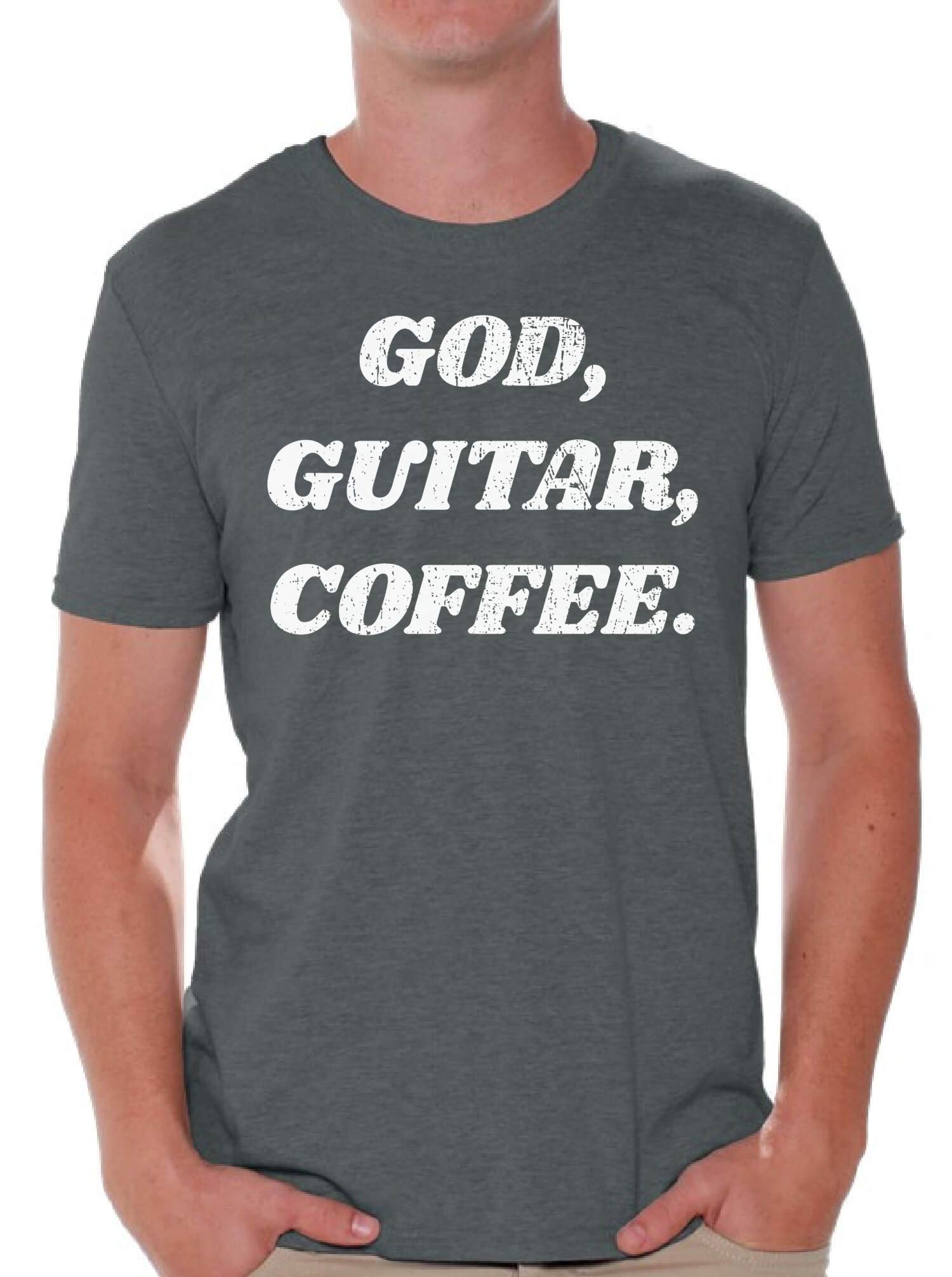 Awkward Styles Christian Guitar Coffee T-Shirt for Men - Religious Gift for Musicians & Coffee Lovers - Perfect for Concerts, Church Events & Casual Wear