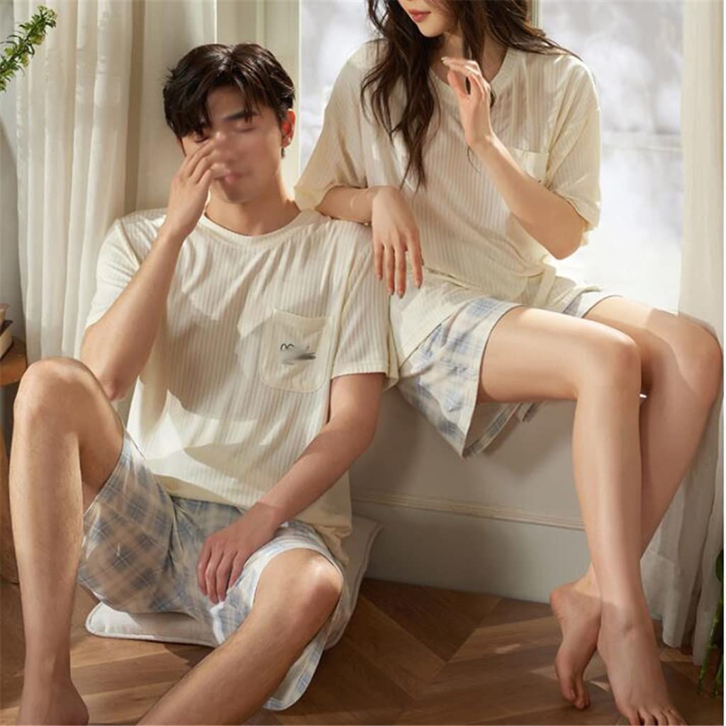 Comfortable Modal Women's Short-Sleeve Round Neck Loose Pajama Set - XXL (Color A) | Soft Couple Sleepwear for Home & Outdoor Lounge Wear