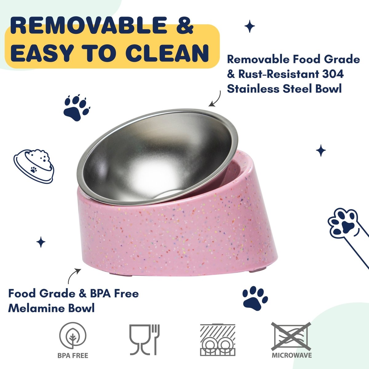 Bzyoo 16oz Tilted Dog Bowl for Small Dogs & Cats - Ergonomic Anti-Slip Pet Food Dish with Non-Spill Design, Perfect for Mealtime Comfort in Pink - Ideal for Small Breeds, Puppies, and Feline Friends at Home