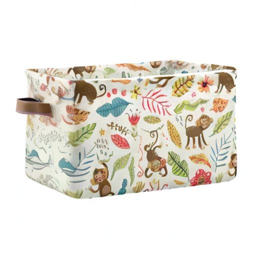 Foldable Storage Bin with Handles - Cute Jungle Monkeys Design, Collapsible Fabric Storage Basket for Organizing Toys, Nursery, Closet, Bedroom & Office - Perfect for Kids' Room Decor & Home Organization (1PC)
