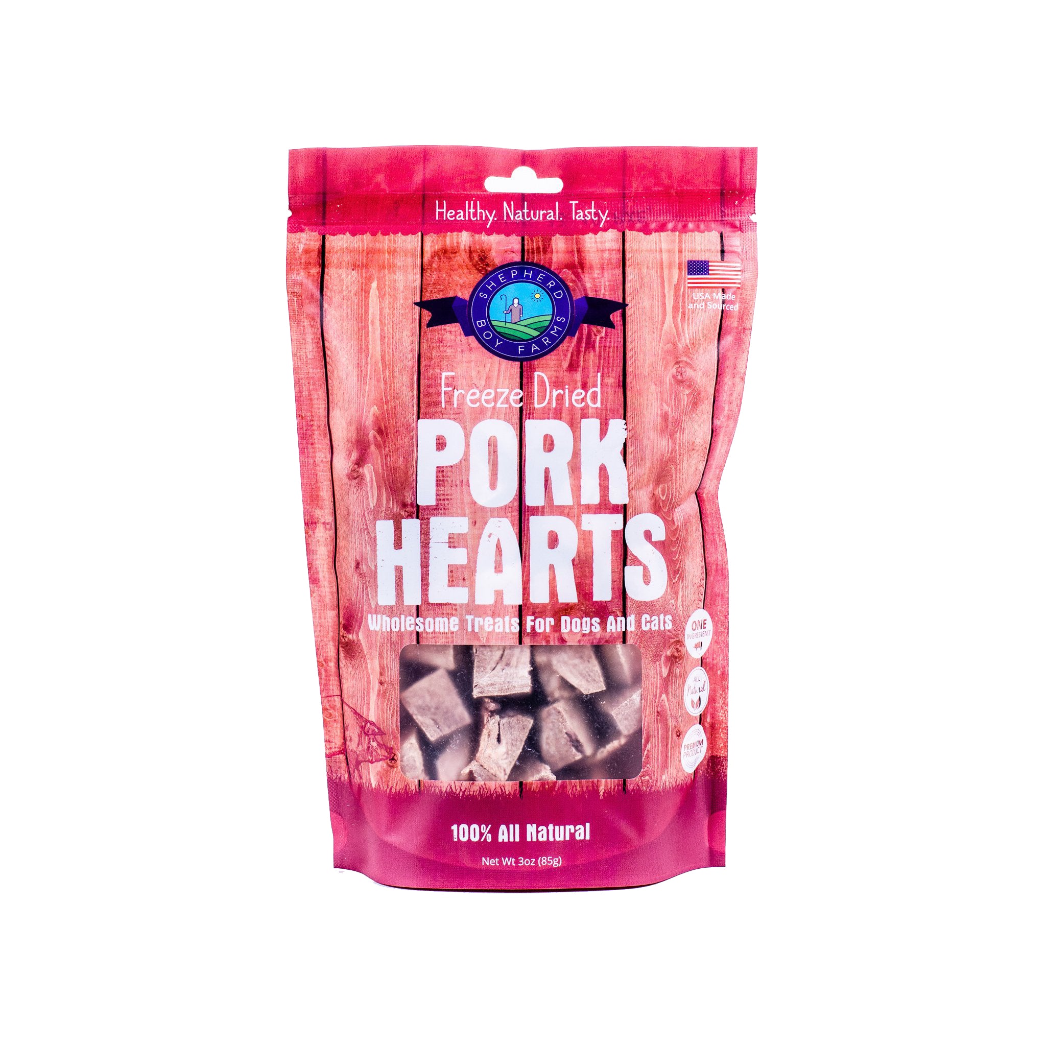 Freeze Dried Pork Hearts for Dogs - High Protein Dog Treats by Shepherd Boy Farms - Perfect for Training, Rewards & Dental Health