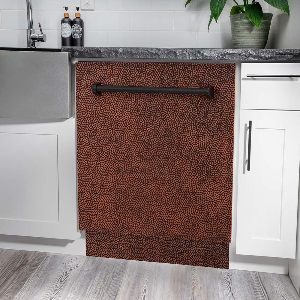 ZLINE 24 Inch Tallac Series 3rd Rack Dishwasher - Hand Hammered Copper Panel, Traditional Handle, 51dBa Ultra Quiet (DWV HH 24) | Perfect for Modern Kitchens, Open Concept Homes & Luxury Remodels