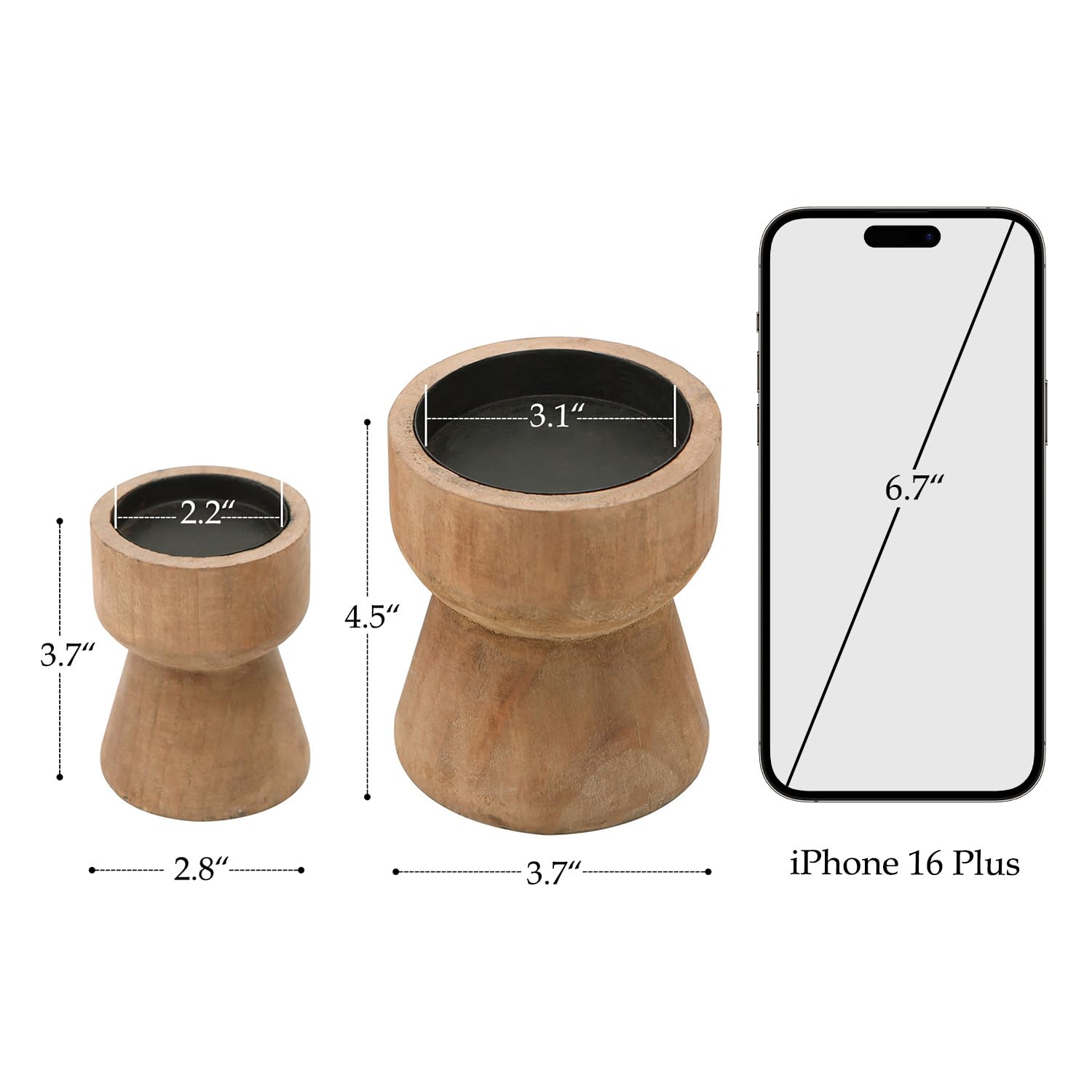 Rustic Wood Candle Holder Set of 2 - Farmhouse Pillar Candlesticks Pedestal for Fireplace Mantle, Coffee Bar, Dining Table Centerpiece Decor | Perfect for Wedding, Christmas, Home Decor & Cozy Ambiance