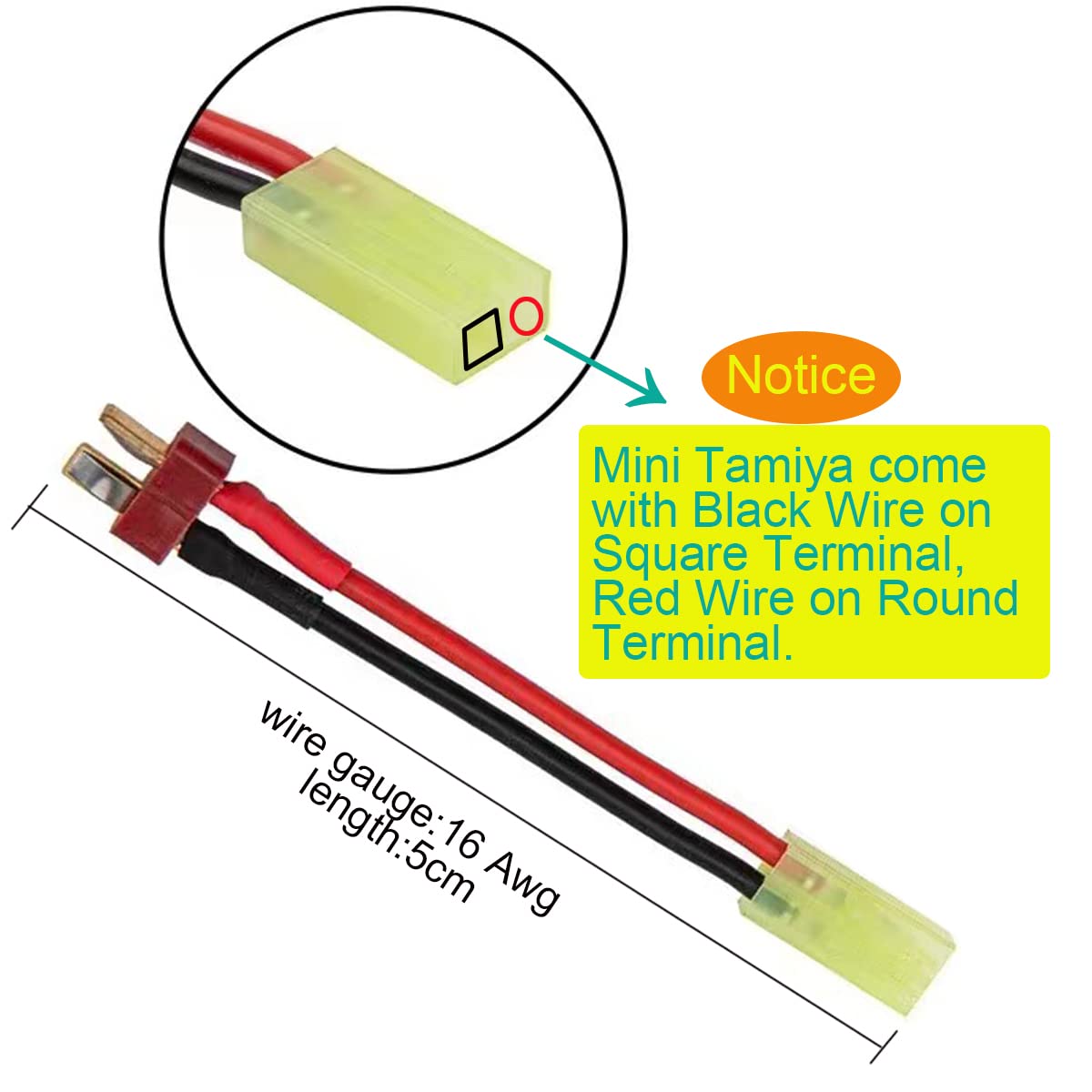 3 Pairs Mini Tamiya Style to T Plug Adapter - 16AWG Silicone Wire Cable Male Female Connector for RC ESC Controller, Car, Truck, FPV Drone, Lipo Battery Charging - Perfect for DIY Electronics and RC Vehicle Power Connections (Square Terminal on Black Wire)