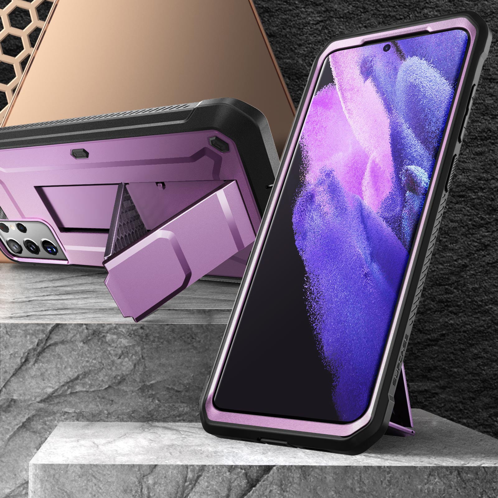 Samsung Galaxy S21 Ultra Unicorn Beetle Pro Case - Heavy Duty Rugged Protective Cover with Kickstand (Metallic Purple) - Perfect for Outdoor, Work & Military Use