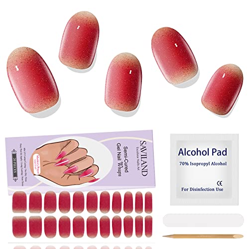 Saviland Semi-Cured Gel Nail Strips 22pcs - Long Lasting DIY Nail Polish Wraps Kit for Home, Salon & Party Use | Easy to Apply, No UV Lamp Needed