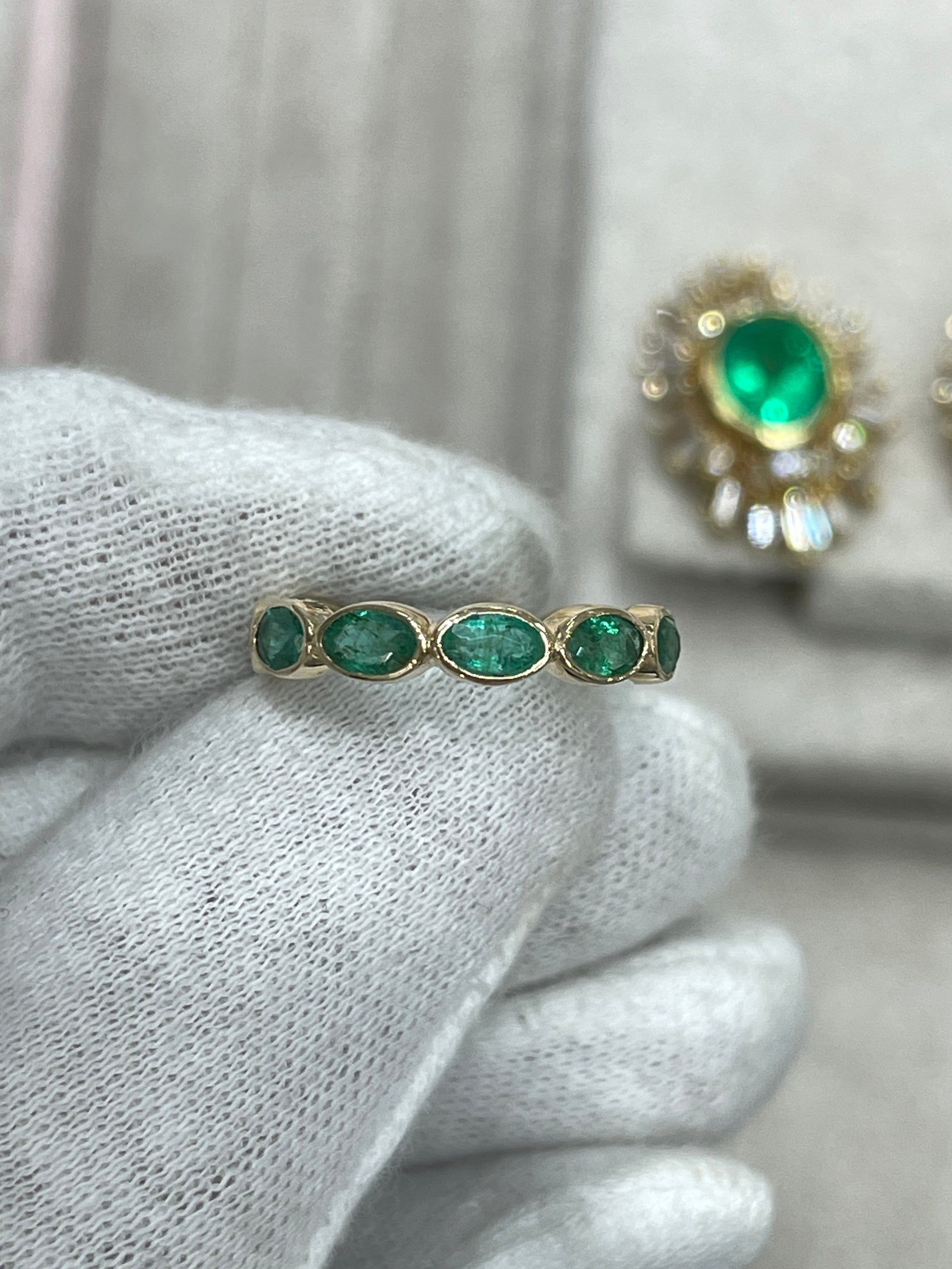 2.30tcw Moval Marquise & Oval Emerald Cut Bezel Eternity Band Ring - 14K White/Yellow/Rose Gold - Size 5.25 - Wedding, Anniversary, Engagement, Gift for Her