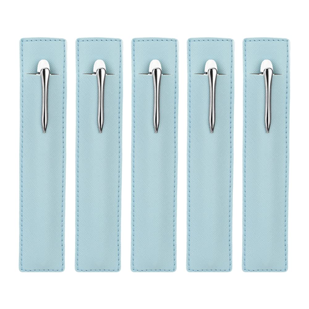 5-Pack Leather Pen Sleeves - Fountain Pen Holder & Organizer for Stylus, Ballpoint (Blue) - Perfect for Office & School