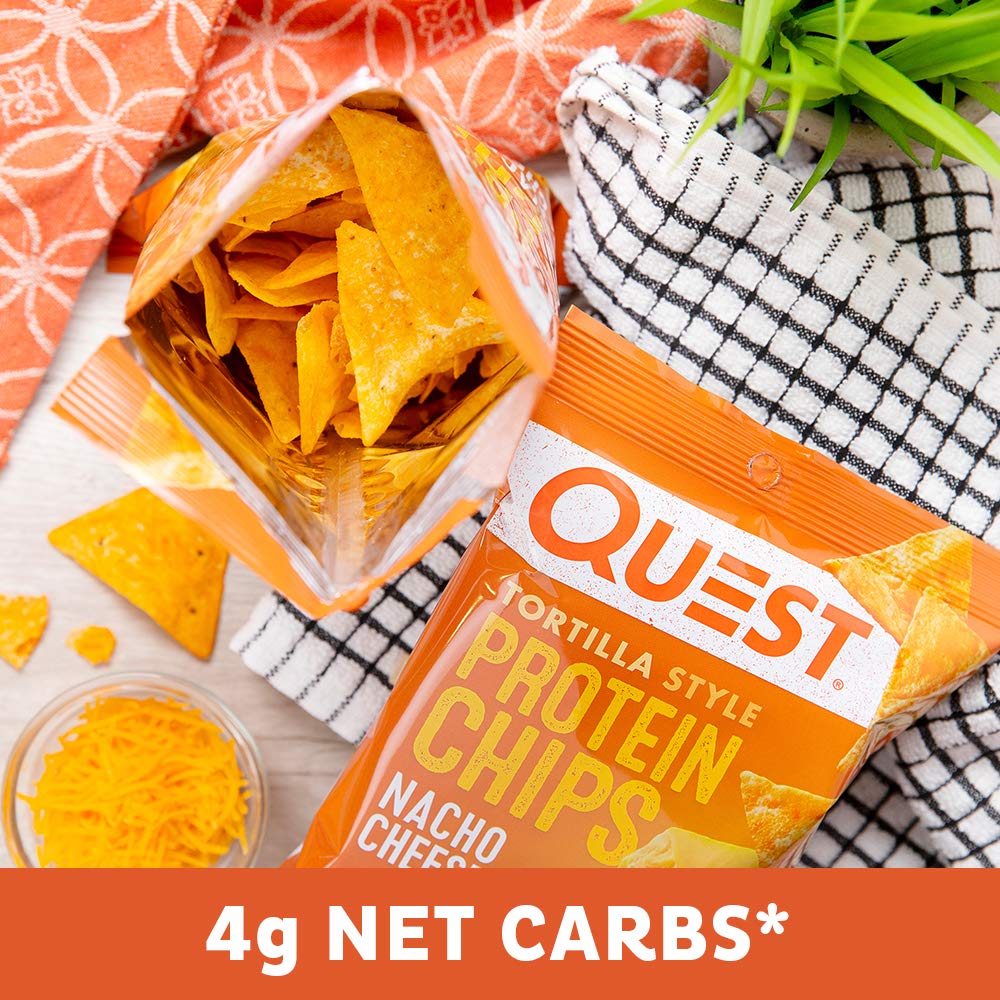 Quest Nutrition Nacho Cheese Protein Chips - High Protein 18g, Low Carb 4g Net, Gluten Free, Keto Friendly Snacks - 1.1oz Bags (Pack of 12) | Perfect for Workout Recovery, Office Snacking & Keto Diet