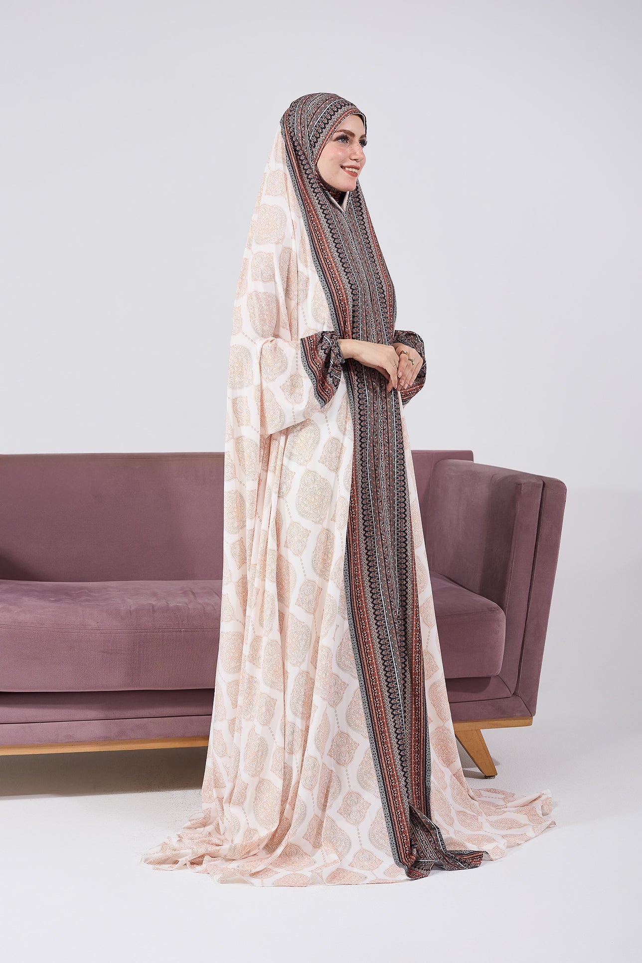 Elegant Riham Satin Gown Dress with Bohemian Print & Elastic Cuffs - Perfect for Weddings, Parties & Special Occasions