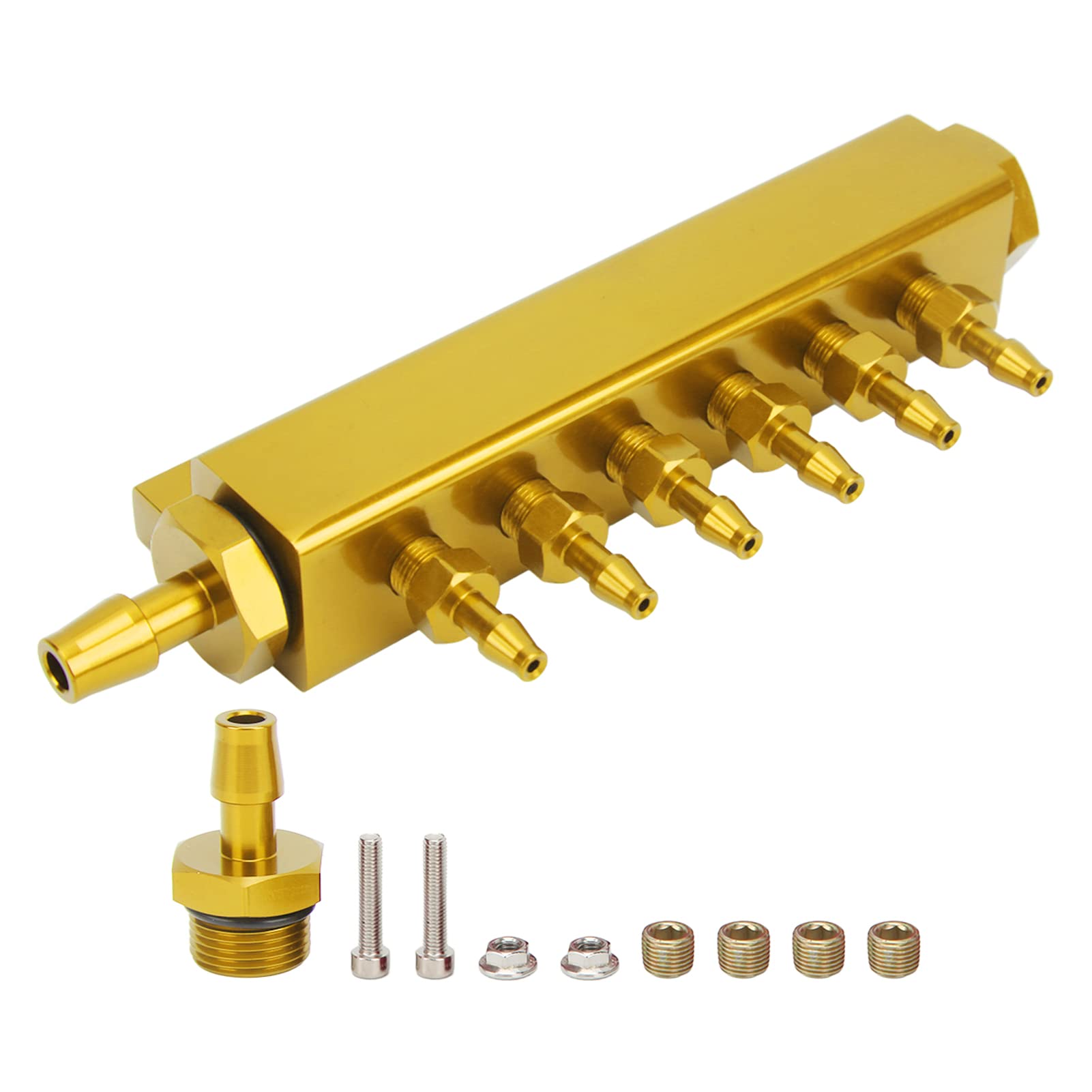 Shanrya 6-Port Vacuum Distributor Kit with 18 NPT Ports - 12 Inch Gold Plated for HVAC, Automotive & Industrial Applications