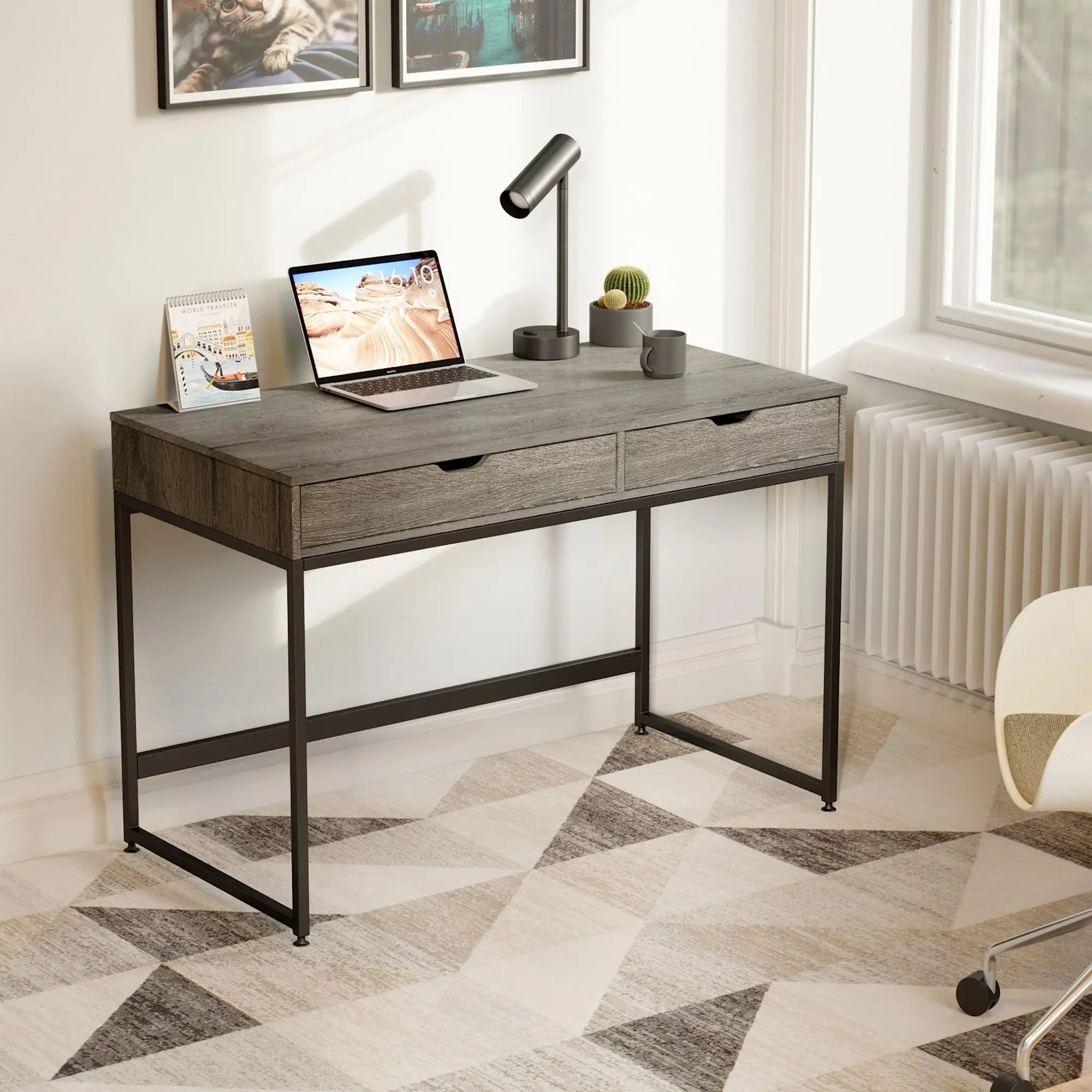 Bestier Modern Rectangular Writing Computer Desk with 2 Drawers - Home Office, Study & Workspace Solution for Small Spaces