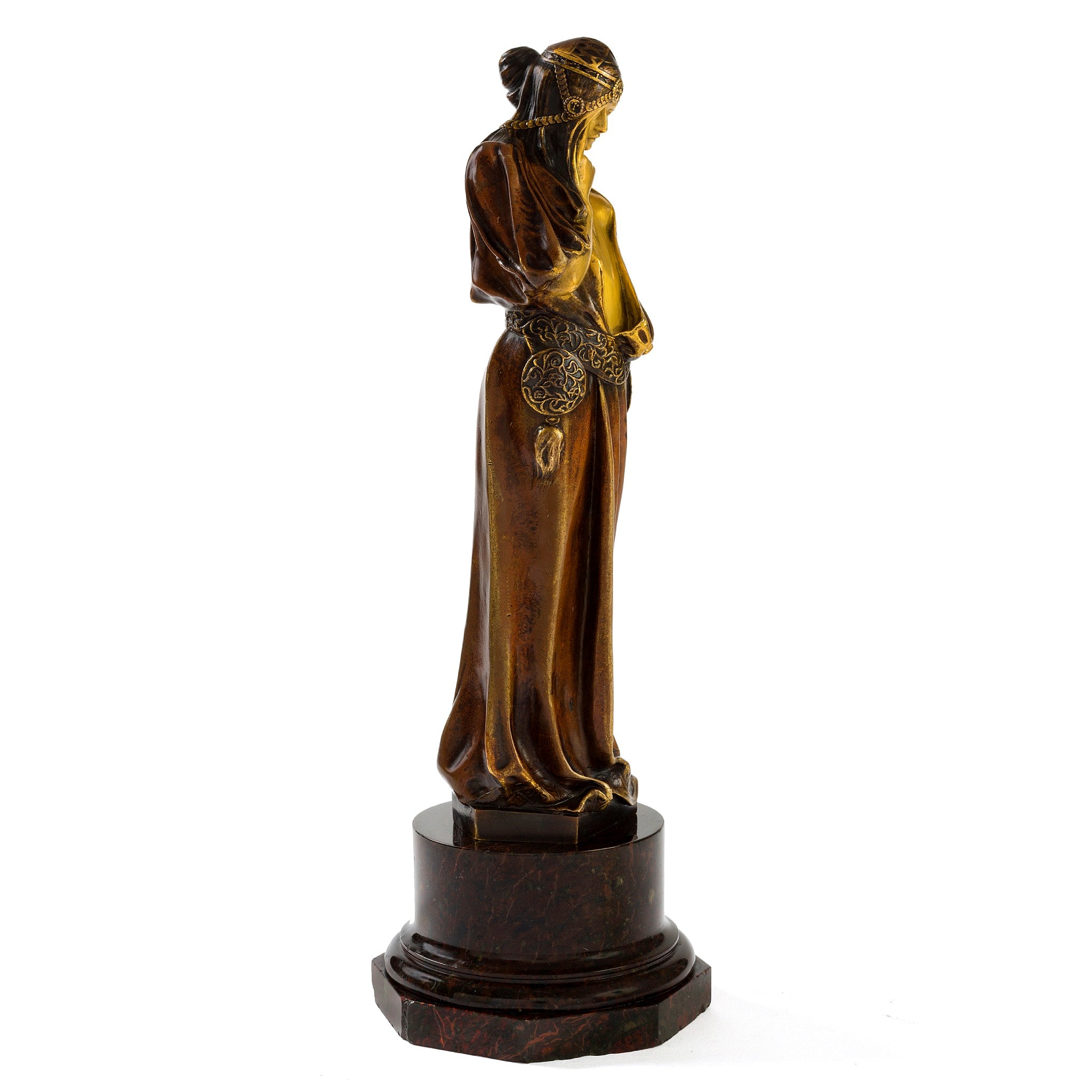 Antique Bronze Sculpture of Sarah Bernhardt as Princess Lointaine by Marius Mars Vallet - French Art Nouveau Statue for Home Decor & Theater Lovers