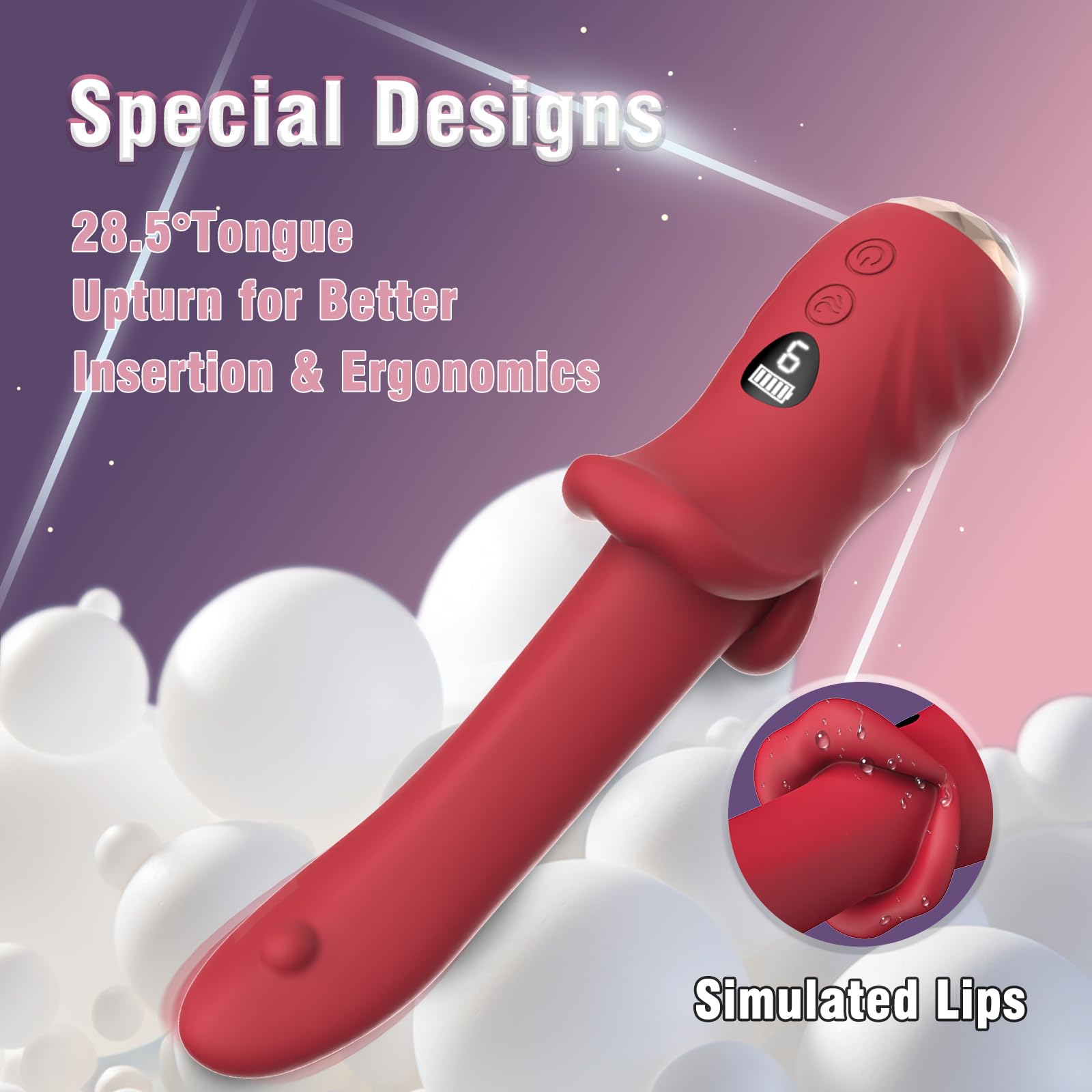 Realistic Tongue Vibrator Dildo - SHOO BAM Rose Sex Toy with 9 Vibrating Modes & LCD Display for Women & Couples - G Spot, Clitoral, Anal & Nipple Stimulator | Perfect for Solo Play, Couples Intimacy & Sensual Exploration