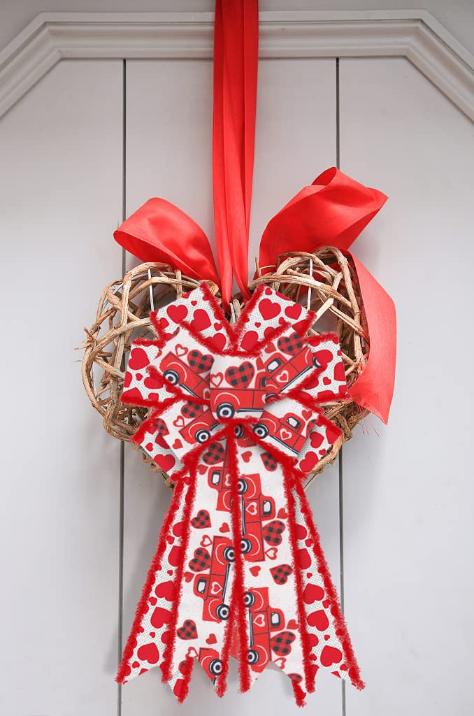 Valentine's Day Wreath Bows - Large Red & White Burlap Bows with Heart Design for Front Door Decor, Wedding Anniversary, Party Supplies - Perfect for Valentine's Gifts, Home Decorations and Seasonal Celebrations