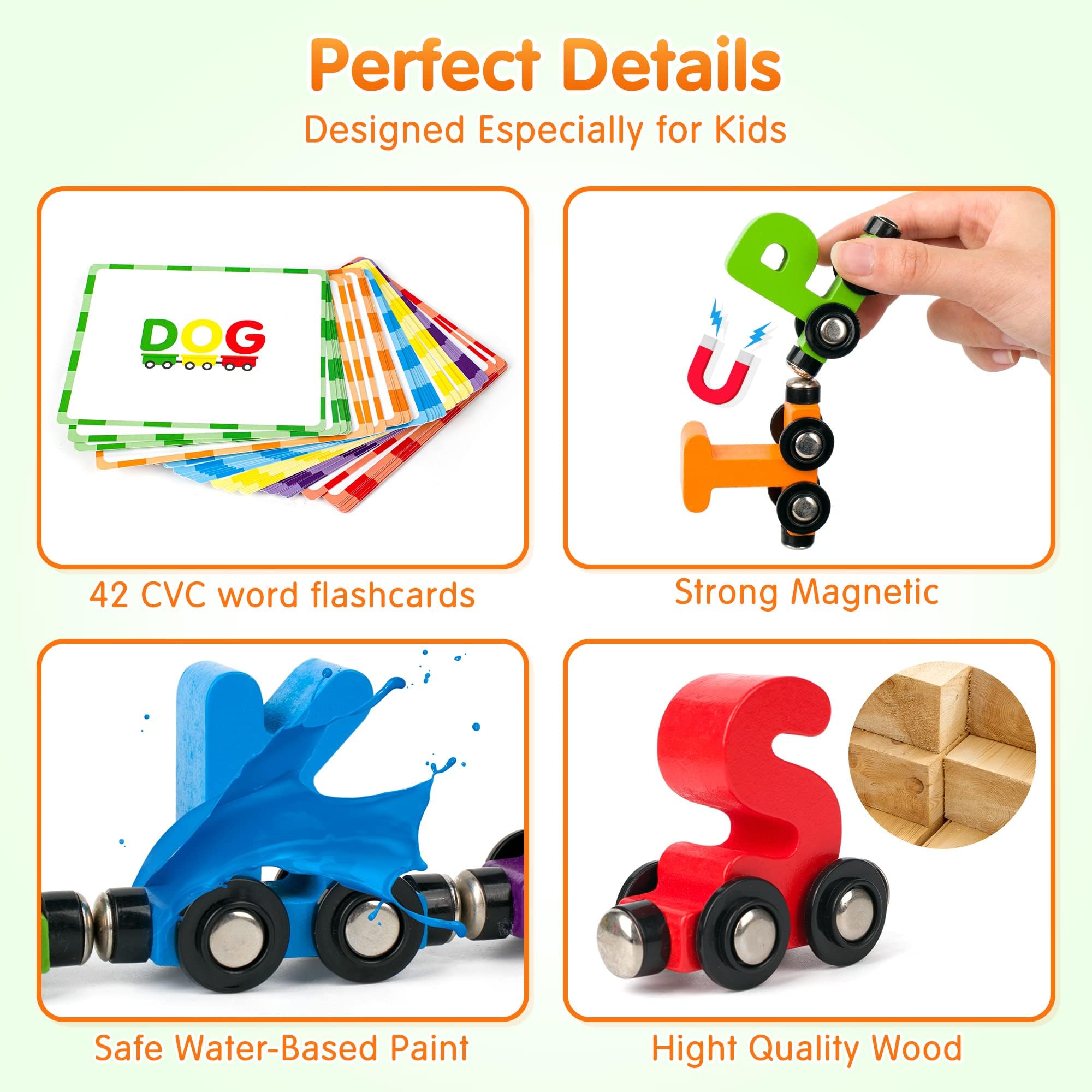 Vanmor 27 PCS Magnetic Wooden Alphabet Train Set | ABC Letter Learning Toy with 42 Flash Cards, Engine & Storage Bag | Educational Toys for Toddlers Ages 3-7 | Preschool Learning, Homeschool & Classroom Activities