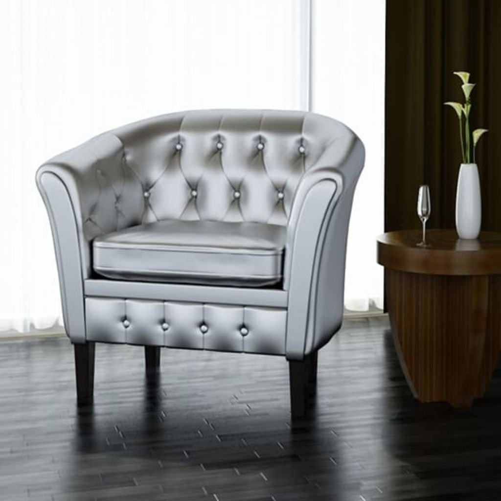 FAMIROSA Modern Tub Chair in Silver Faux Leather - Comfortable Accent Chair for Living Room, Bedroom, or Office Decor