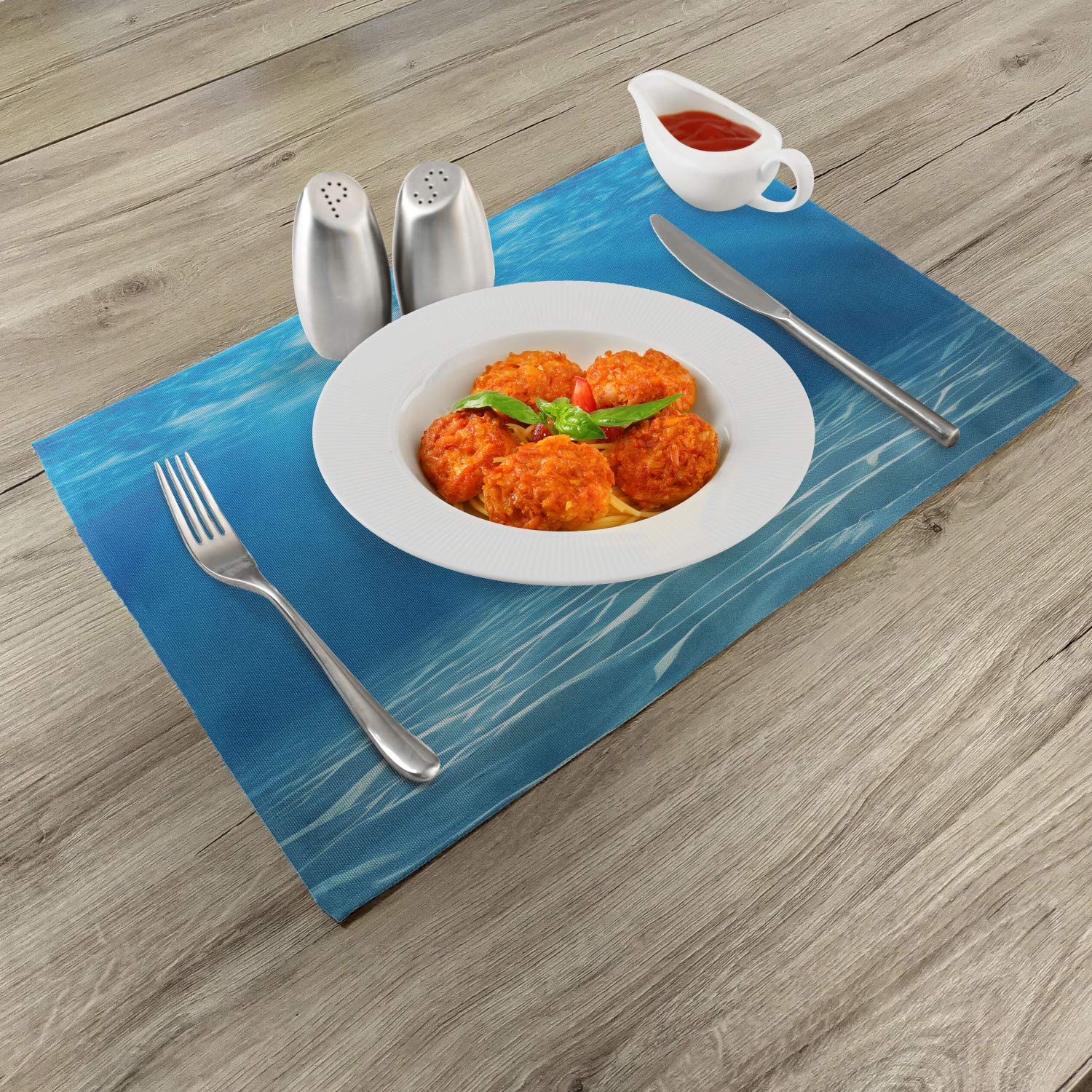 Ambesonne Ocean Placemats Set of 4 - Sun Rays Underwater Scenery Washable Fabric Place Mats for Dining Table, Kitchen Decor in Blue Turquoise | Perfect for Beach House, Coastal Theme Dining, and Ocean-Inspired Home Decor