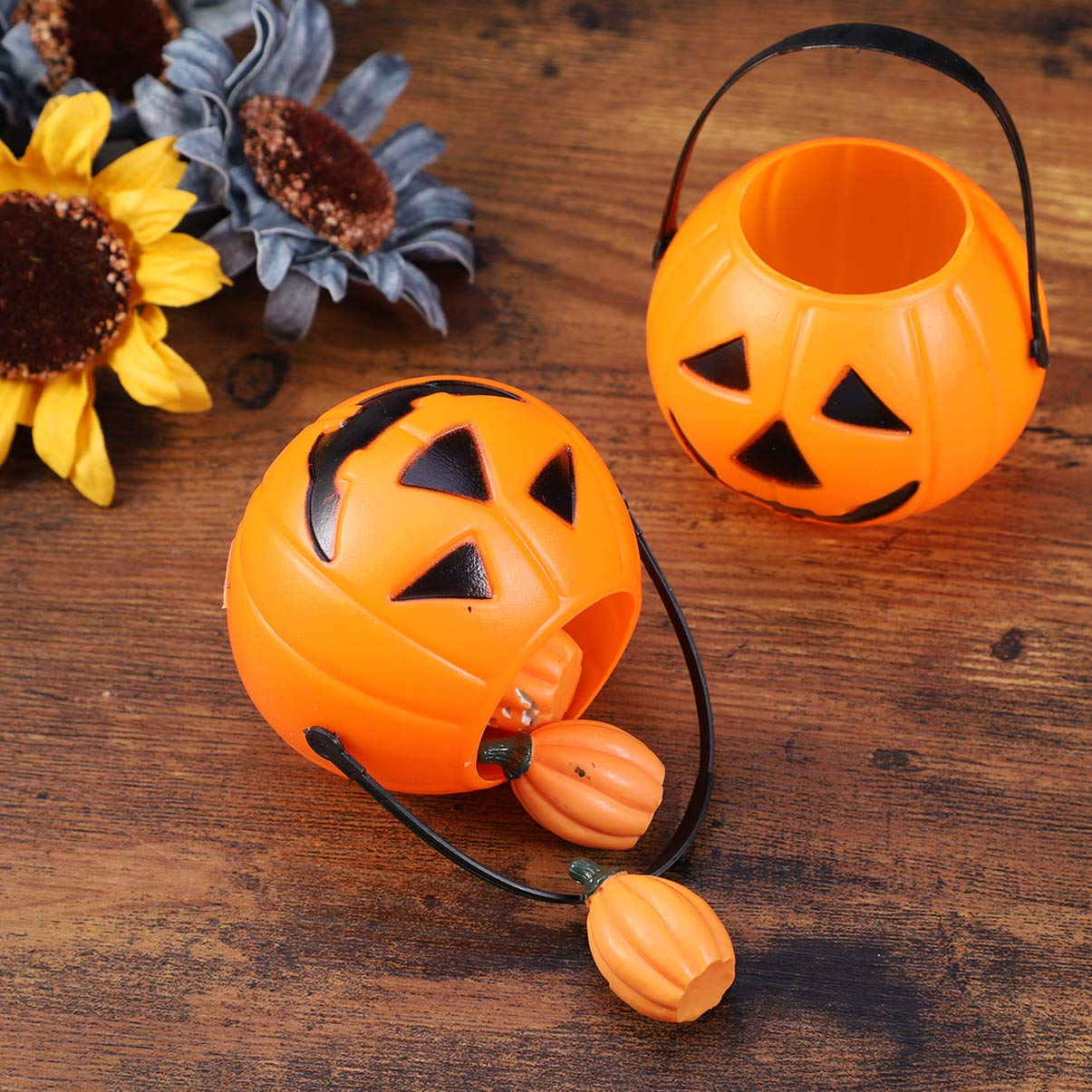 6 Pack Halloween Pumpkin Candy Pails - Small Trick or Treat Buckets for Kids, Cute Candy Holders for Halloween Parties & Trick-or-Treating Fun