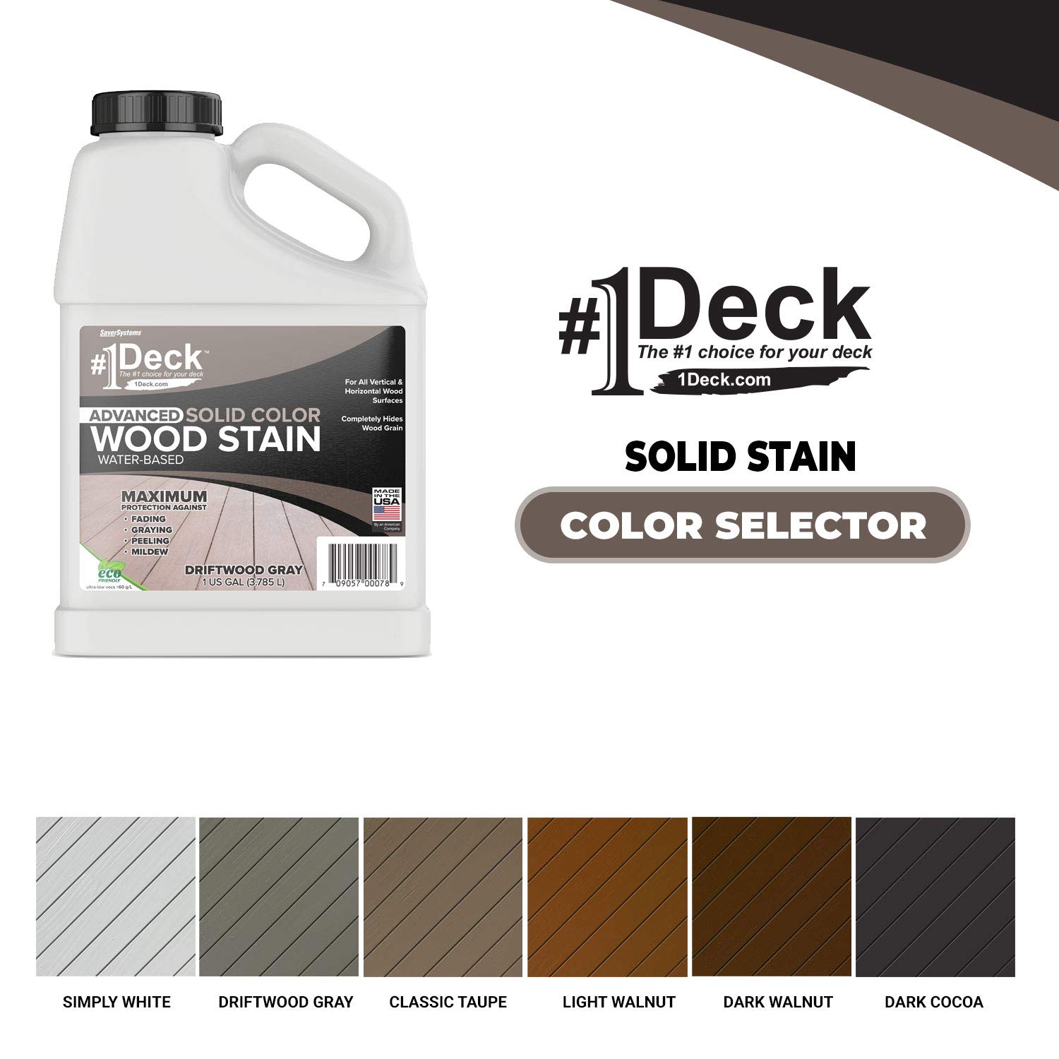 Premium Solid Color Deck Stain & Sealer in One - Water-Based Wood Sealant for Decks, Fences & Siding - 1 Gallon - Classic Taupe - Made in USA - Ideal for Outdoor Wood Protection & Weatherproofing
