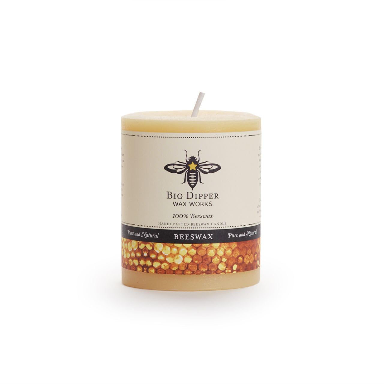 Big Dipper Wax Works Pure Beeswax Pillar Candle - 60-Hour Long Burn, 3