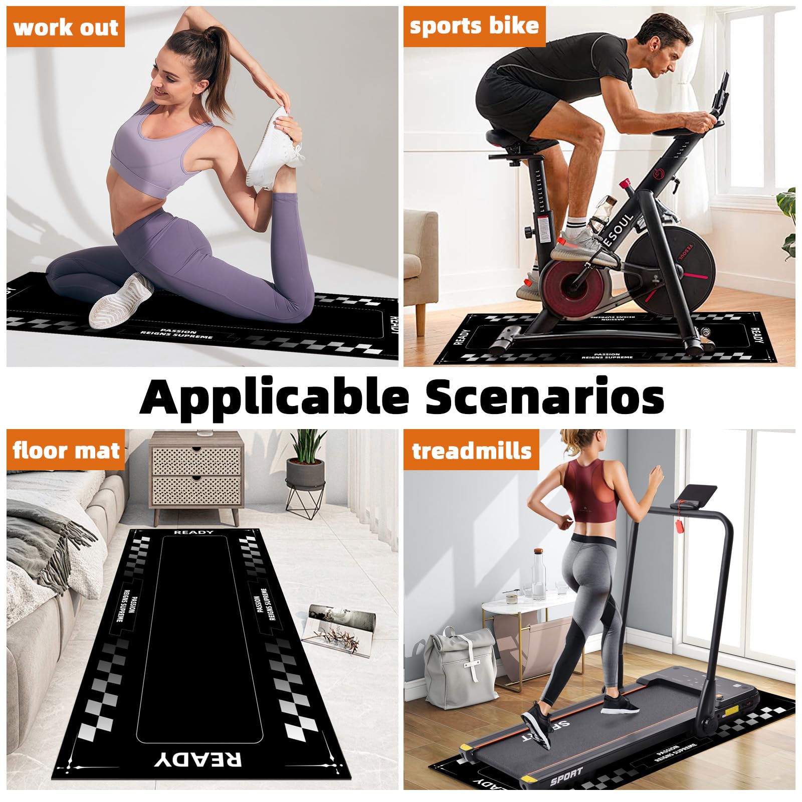 Premium Bike & Treadmill Mat - Heavy Duty Exercise Mat for Peloton, Stationary Bikes & Small Treadmills - Protects Hardwood Floors & Carpets - Ideal for Home Gyms, Cycling Studios & Fitness Equipment Protection