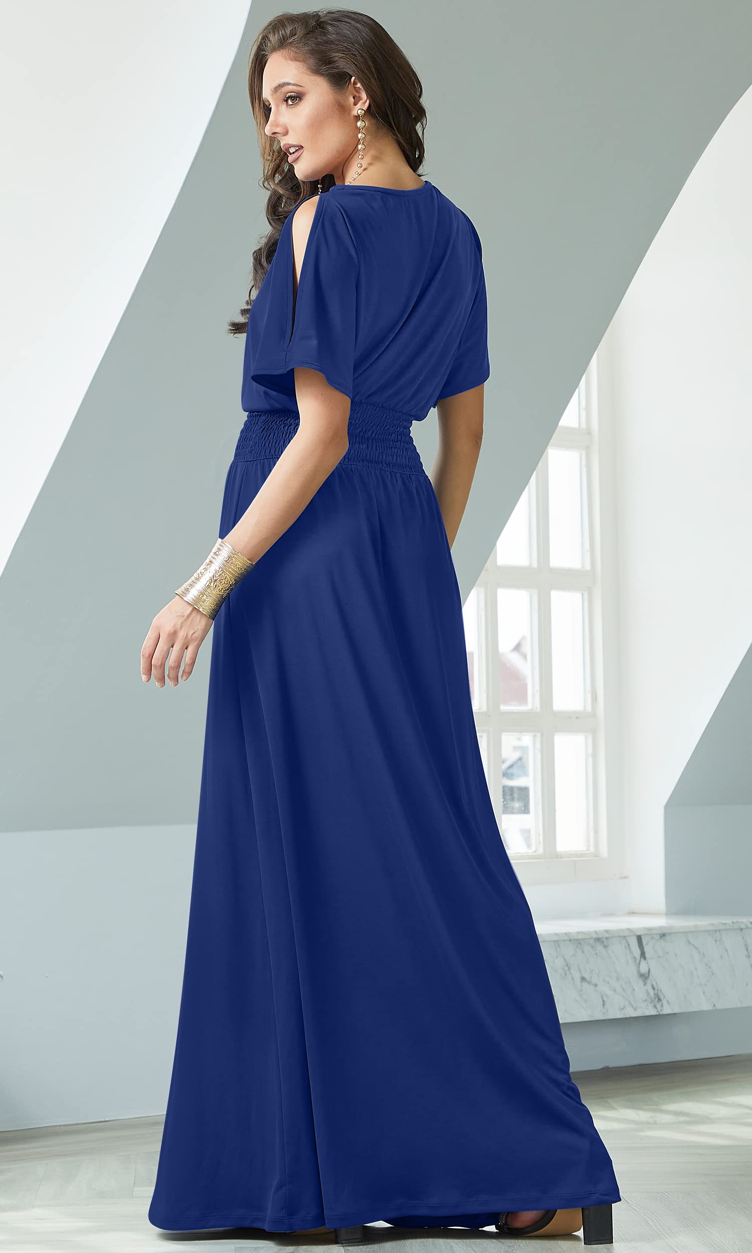Elegant Women's Split Sleeve Smocked Cocktail Maxi Dress - Perfect for Evening Parties, Weddings & Special Occasions