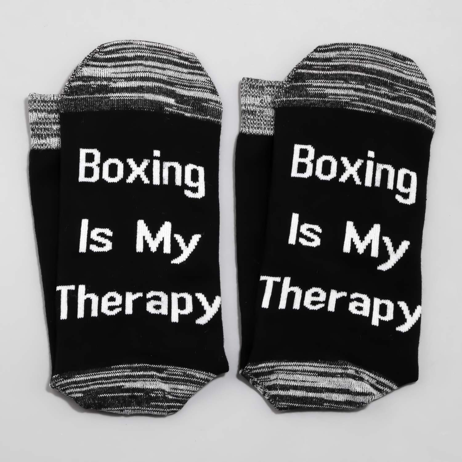 LEVLO Boxer Fans Gift - Boxing is My Therapy Cotton Socks (2 Pairs/Set, Mid Calf) - Inspirational Gifts for Boxing Lovers & Coaches - Perfect for Training, Gyms & Boxing Enthusiasts
