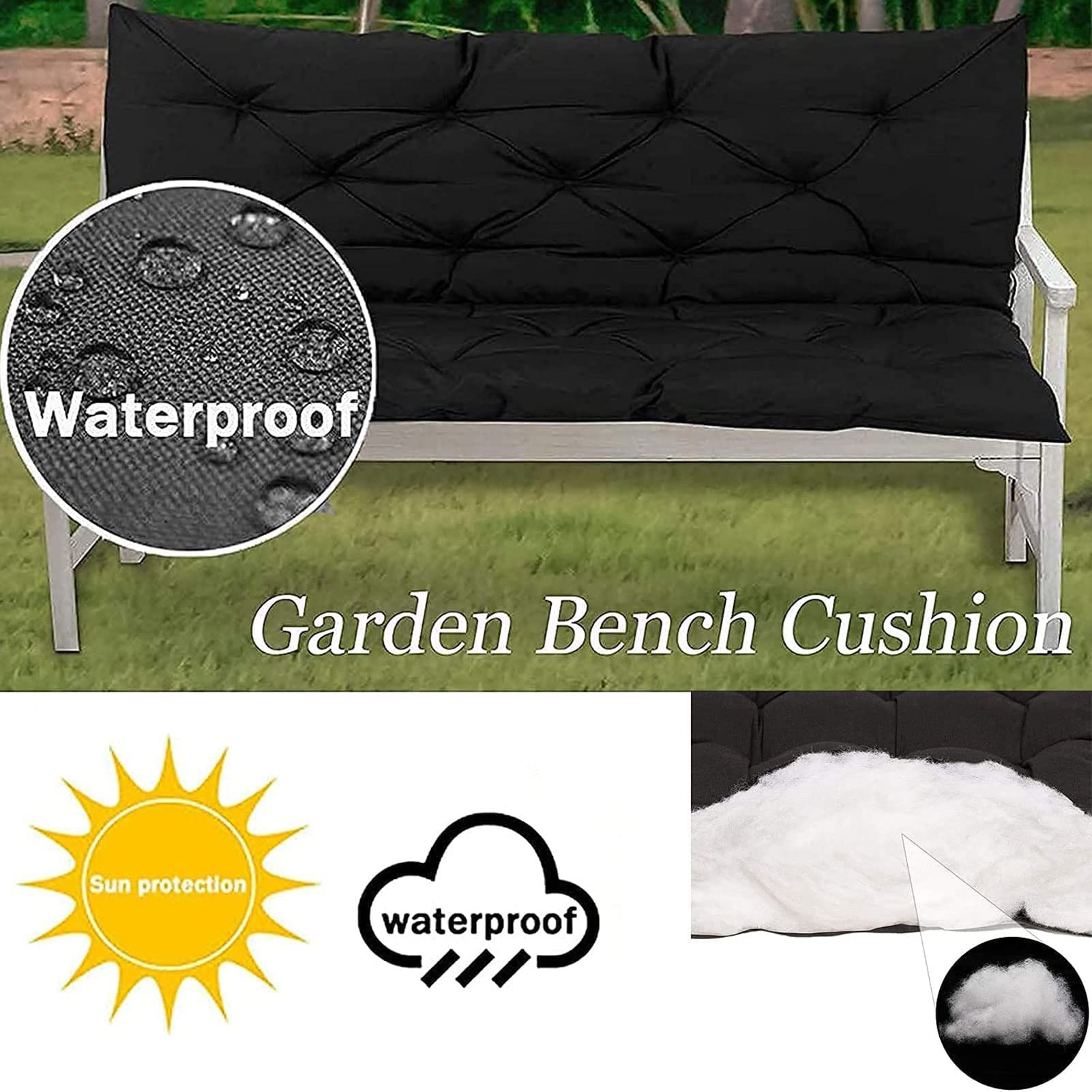 Waterproof Outdoor Bench Cushion with Backrest - 2 or 3 Seat Overstuffed Replacement Cushions for Garden, Patio & Porch Swing - Weather-Resistant & Comfortable for Relaxing Outdoors
