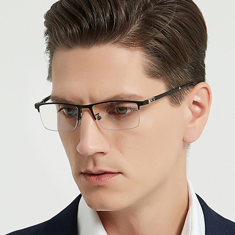Aidien Men's Custom Lens Semi-Rimless Alloy Frame Eyeglasses AR5055 - Lightweight & Durable Glasses for Work, Reading & Everyday Use